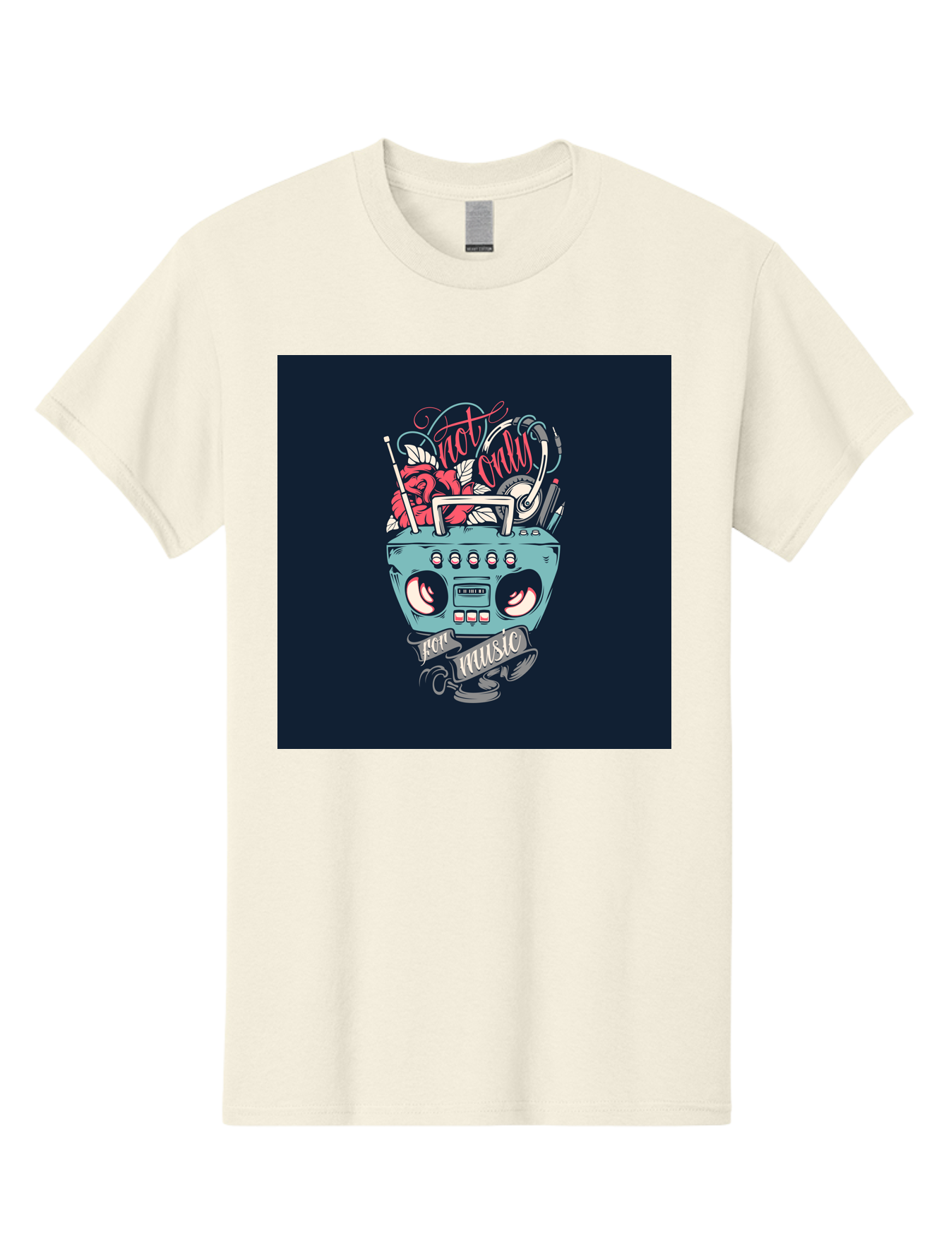 Not-Only-For-Music-Boombox Men'S Graphic Tee, 100% Cotton, Comfortable Casual Summer Wear, Machine Washable, Boombox Illustration, Cartoon Style, Vintage Electronics, Music Lovers, Retro Design, Cassette Tape, Headphones, Roses, Nostalgia, Aab475 11