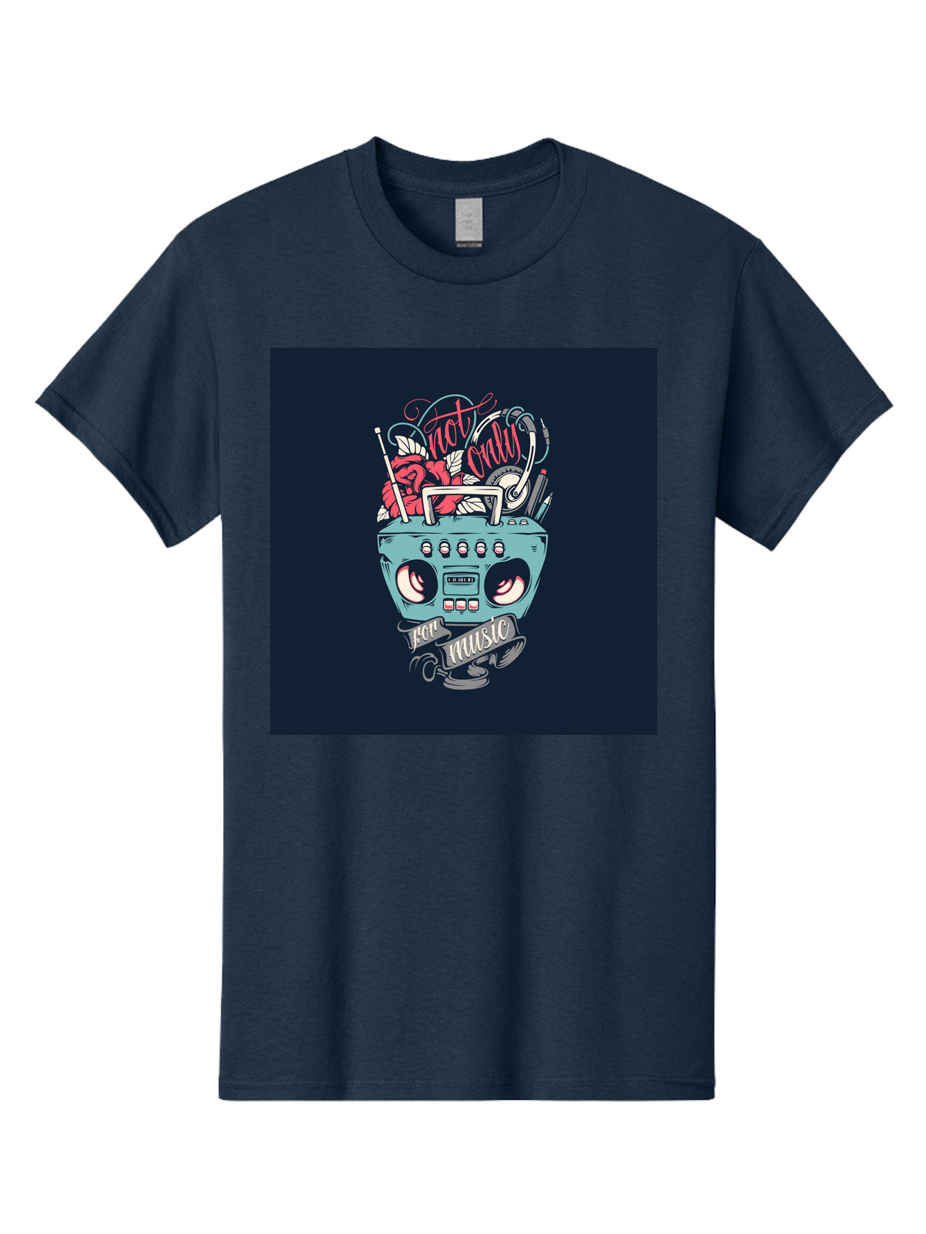 Not-Only-For-Music-Boombox Men'S Graphic Tee, 100% Cotton, Comfortable Casual Summer Wear, Machine Washable, Boombox Illustration, Cartoon Style, Vintage Electronics, Music Lovers, Retro Design, Cassette Tape, Headphones, Roses, Nostalgia, Aab475 27
