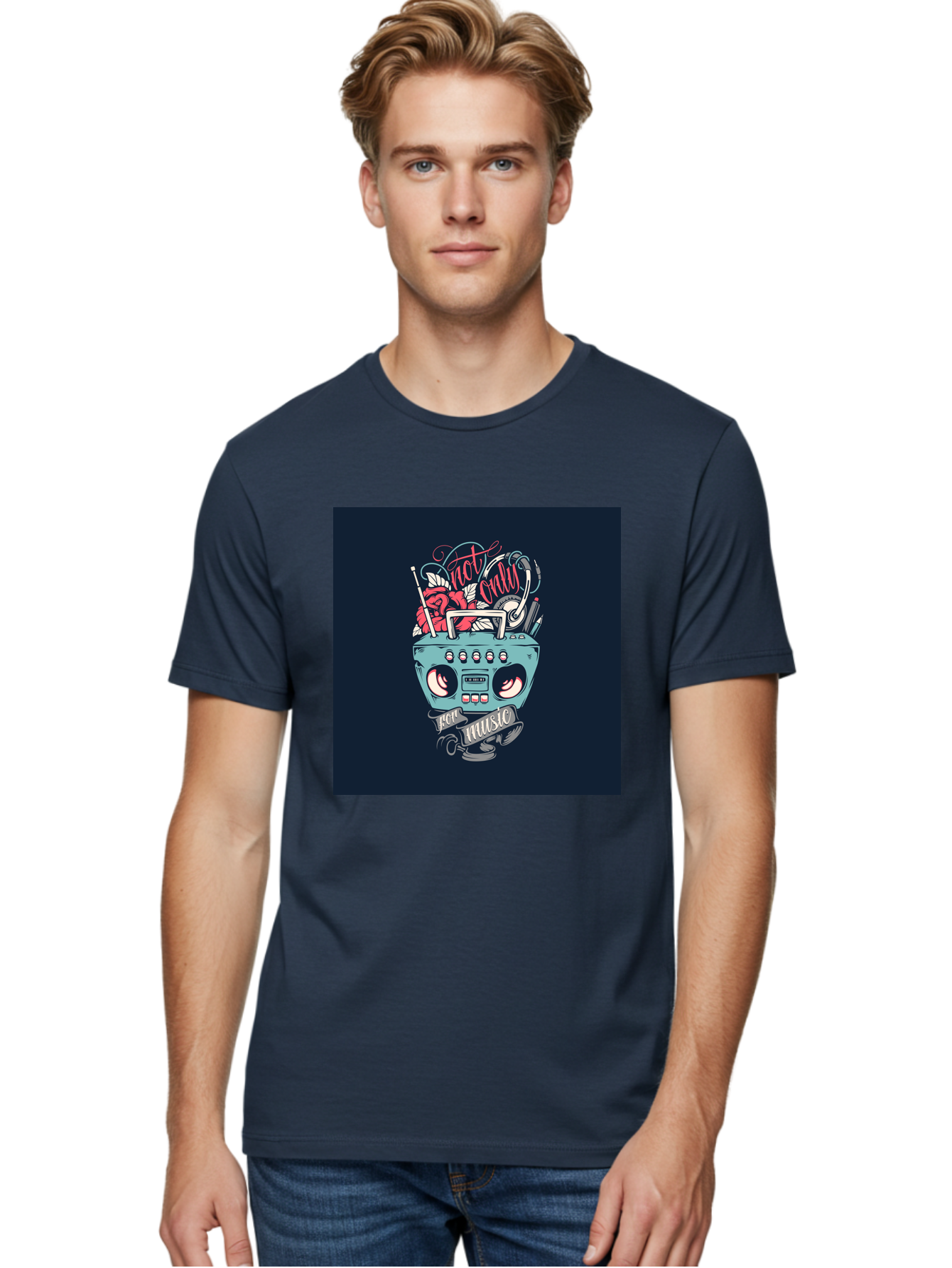 Not-Only-For-Music-Boombox Men'S Graphic Tee, 100% Cotton, Comfortable Casual Summer Wear, Machine Washable, Boombox Illustration, Cartoon Style, Vintage Electronics, Music Lovers, Retro Design, Cassette Tape, Headphones, Roses, Nostalgia, Aab475 28