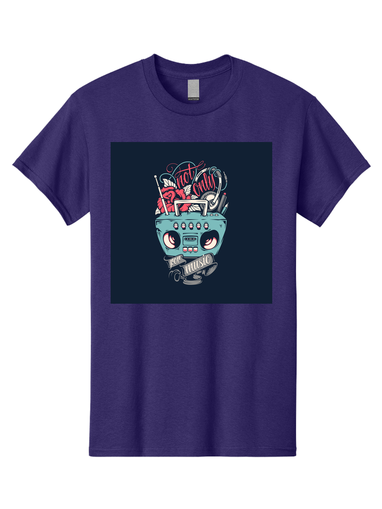Not-Only-For-Music-Boombox Men'S Graphic Tee, 100% Cotton, Comfortable Casual Summer Wear, Machine Washable, Boombox Illustration, Cartoon Style, Vintage Electronics, Music Lovers, Retro Design, Cassette Tape, Headphones, Roses, Nostalgia, Aab475 29