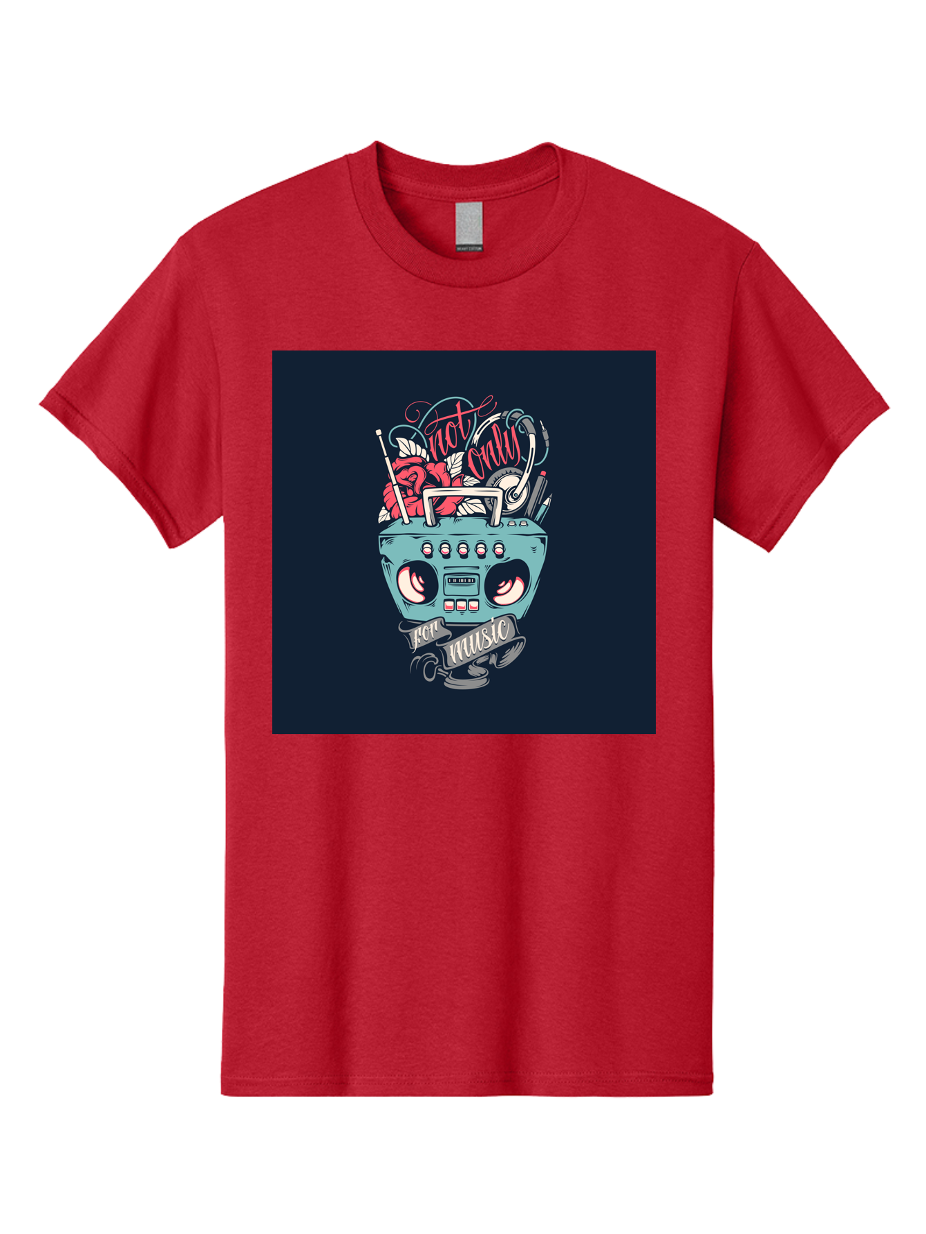 Not-Only-For-Music-Boombox Men'S Graphic Tee, 100% Cotton, Comfortable Casual Summer Wear, Machine Washable, Boombox Illustration, Cartoon Style, Vintage Electronics, Music Lovers, Retro Design, Cassette Tape, Headphones, Roses, Nostalgia, Aab475 23
