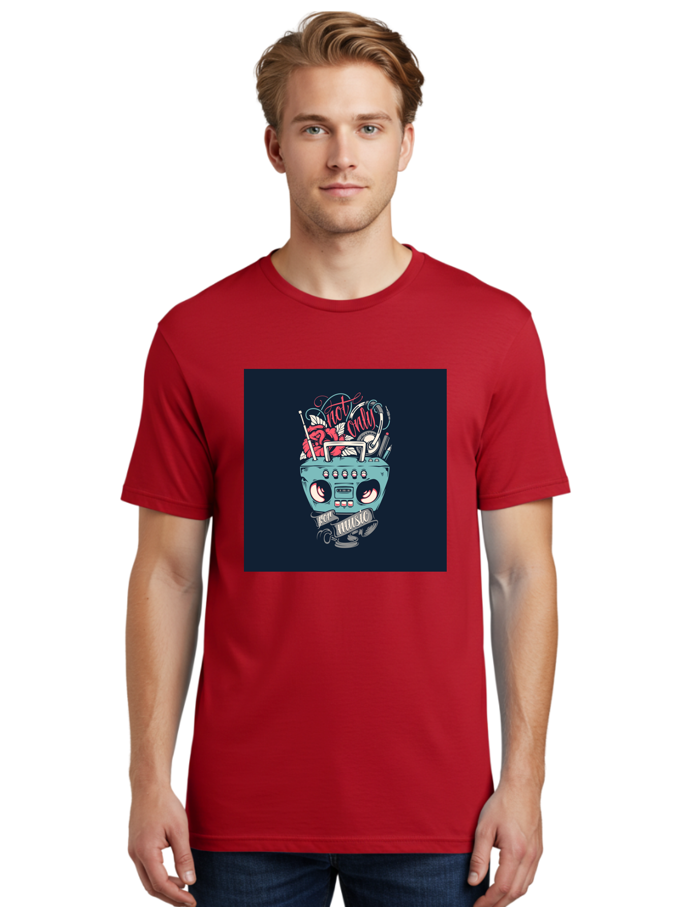 Not-Only-For-Music-Boombox Men'S Graphic Tee, 100% Cotton, Comfortable Casual Summer Wear, Machine Washable, Boombox Illustration, Cartoon Style, Vintage Electronics, Music Lovers, Retro Design, Cassette Tape, Headphones, Roses, Nostalgia, Aab475 24