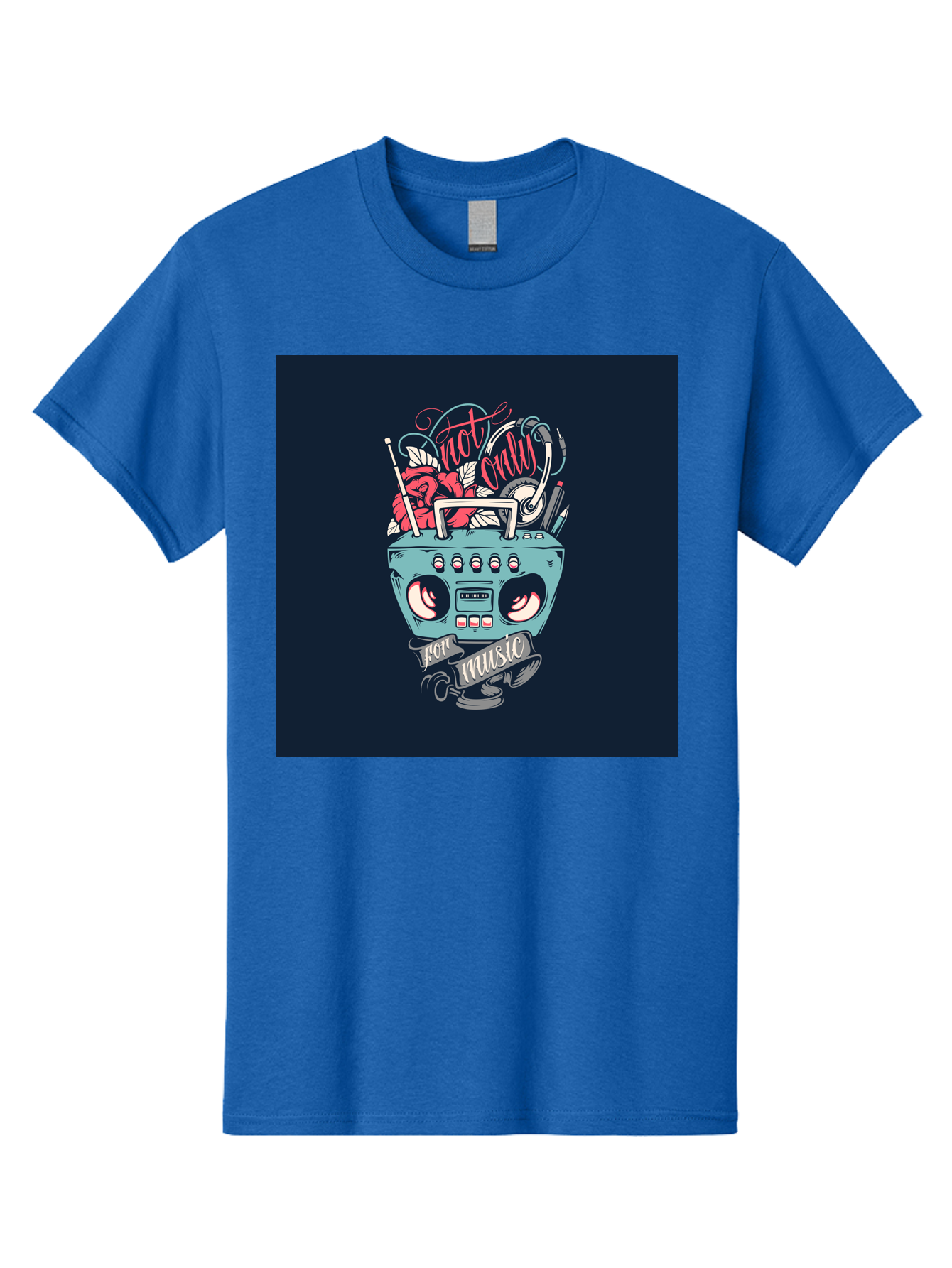 Not-Only-For-Music-Boombox Men'S Graphic Tee, 100% Cotton, Comfortable Casual Summer Wear, Machine Washable, Boombox Illustration, Cartoon Style, Vintage Electronics, Music Lovers, Retro Design, Cassette Tape, Headphones, Roses, Nostalgia, Aab475 25