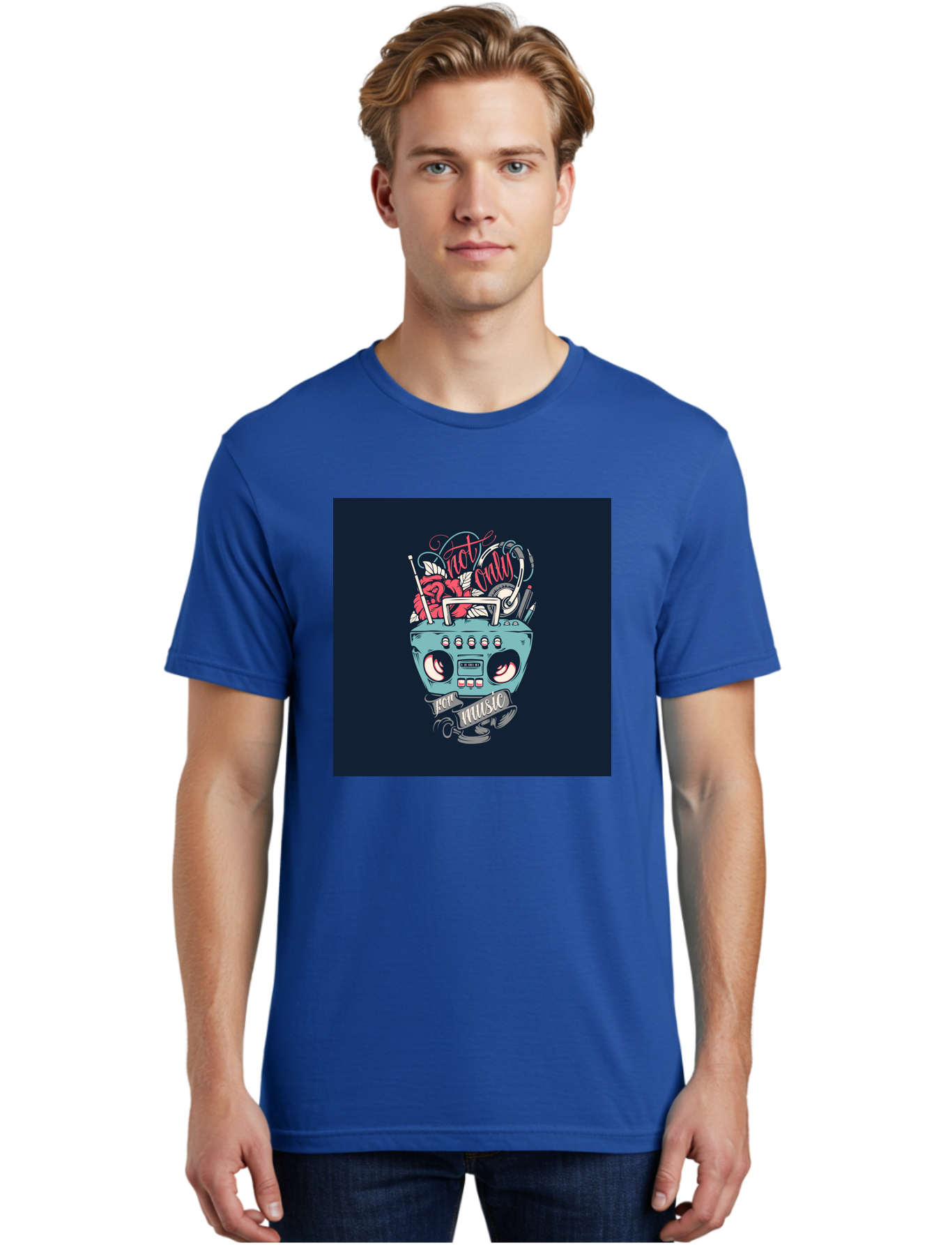 Not-Only-For-Music-Boombox Men'S Graphic Tee, 100% Cotton, Comfortable Casual Summer Wear, Machine Washable, Boombox Illustration, Cartoon Style, Vintage Electronics, Music Lovers, Retro Design, Cassette Tape, Headphones, Roses, Nostalgia, Aab475 26