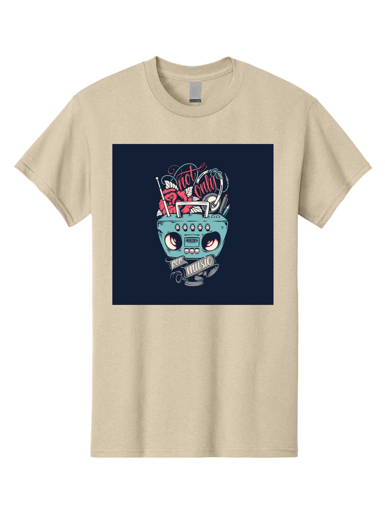 Not-Only-For-Music-Boombox Men'S Graphic Tee, 100% Cotton, Comfortable Casual Summer Wear, Machine Washable, Boombox Illustration, Cartoon Style, Vintage Electronics, Music Lovers, Retro Design, Cassette Tape, Headphones, Roses, Nostalgia, Aab475 7