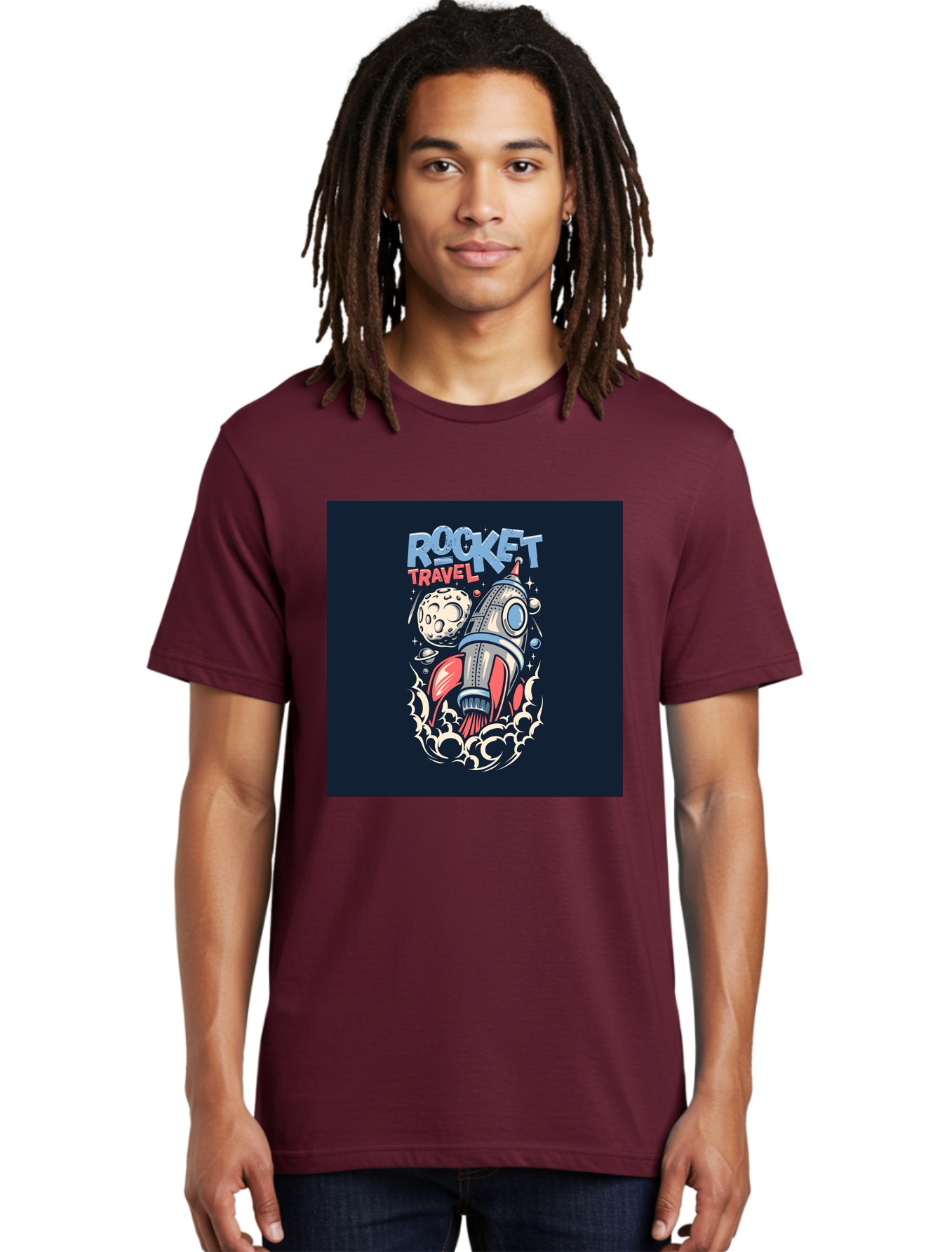 Rocket-Travel Men'S Graphic Tee, 100% Cotton, Comfortable Casual Summer Wear, Machine Washable, Rocket Ship, Space Travel, Adventure, Exploration, Cartoon Style, Vibrant Colors, Celestial Bodies, Moon, Stars, Futuristic Aab476 14