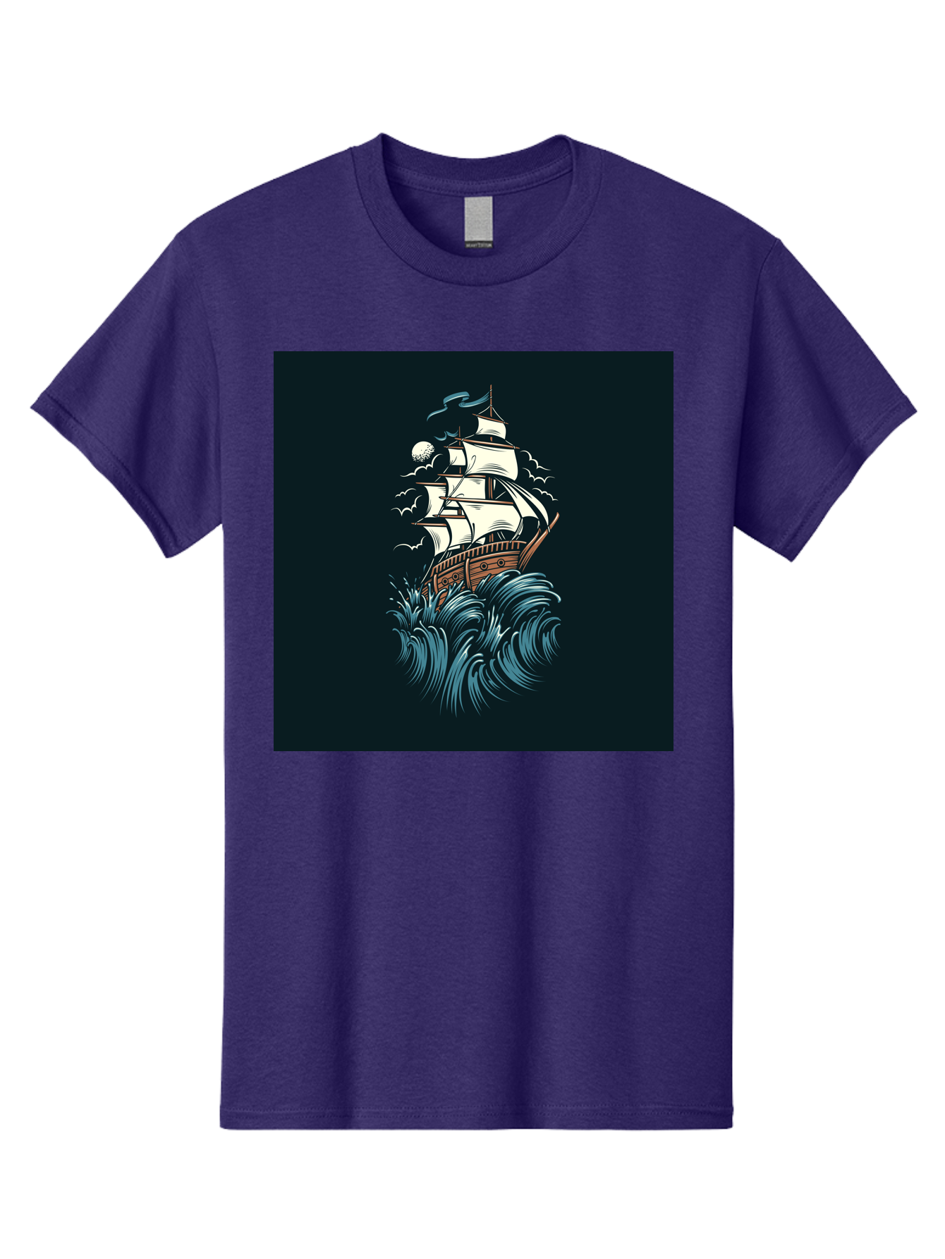 Sailing-Ship Men'S Graphic Tee, 100% Cotton, Comfortable Casual Summer Wear, Machine Washable, Sailing Ship, Stormy Sea, Rough Waves, Turbulent Weather, White Sails, Wooden Hull, Sailing Vessels, Coastal Scenery, Maritime Art, Navy Blue, Aab478 5