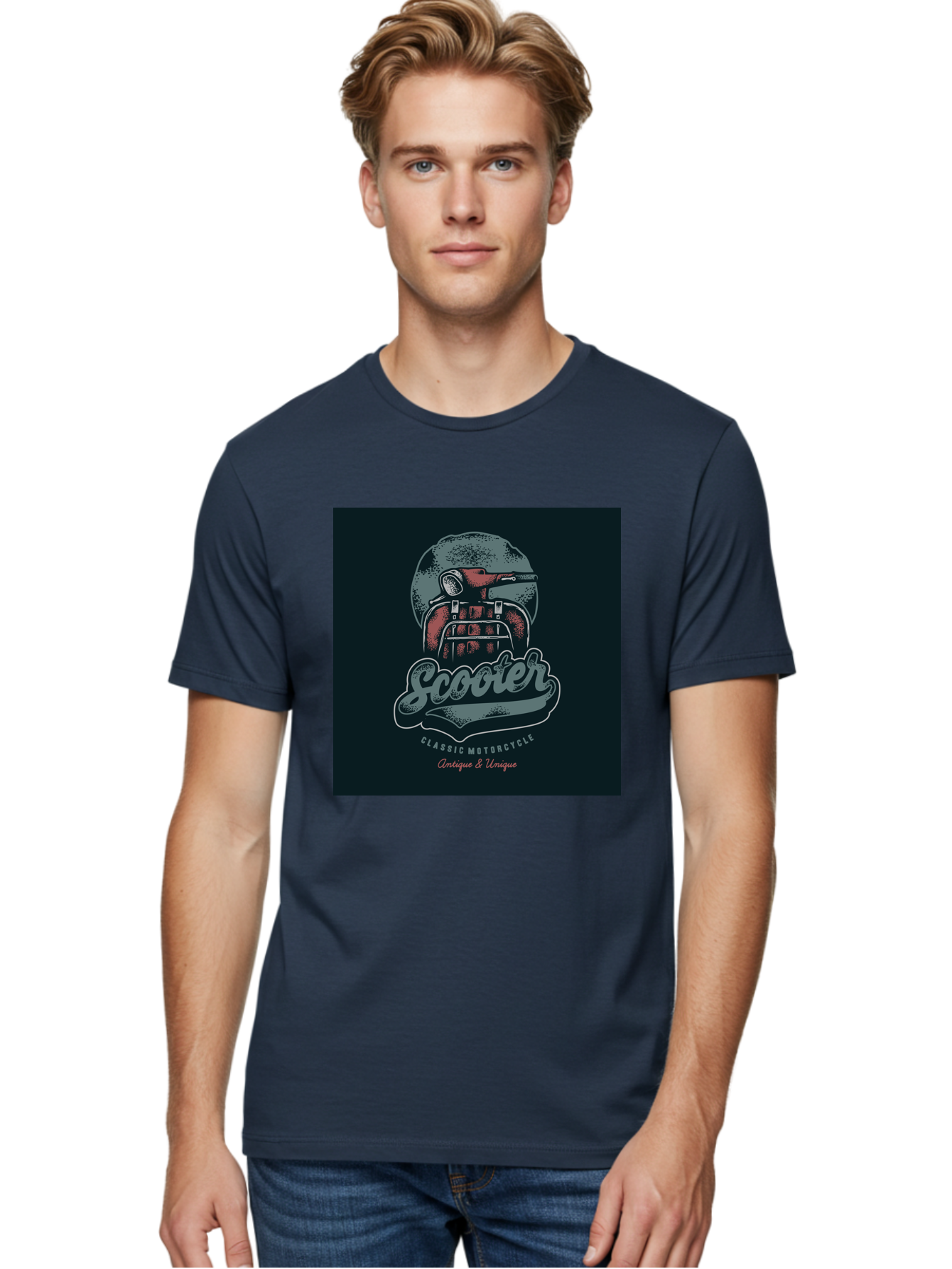 Scooter-Classic-Motorcycle Men'S Graphic Tee, 100% Cotton, Comfortable Casual Summer Wear, Machine Washable, Vintage Motorcycle Helmet, Classic Scooter Design, Antique Bike, Unique Motorcycle Art, Retro Scooter Style, Nostalgic Ride, Aab479 16