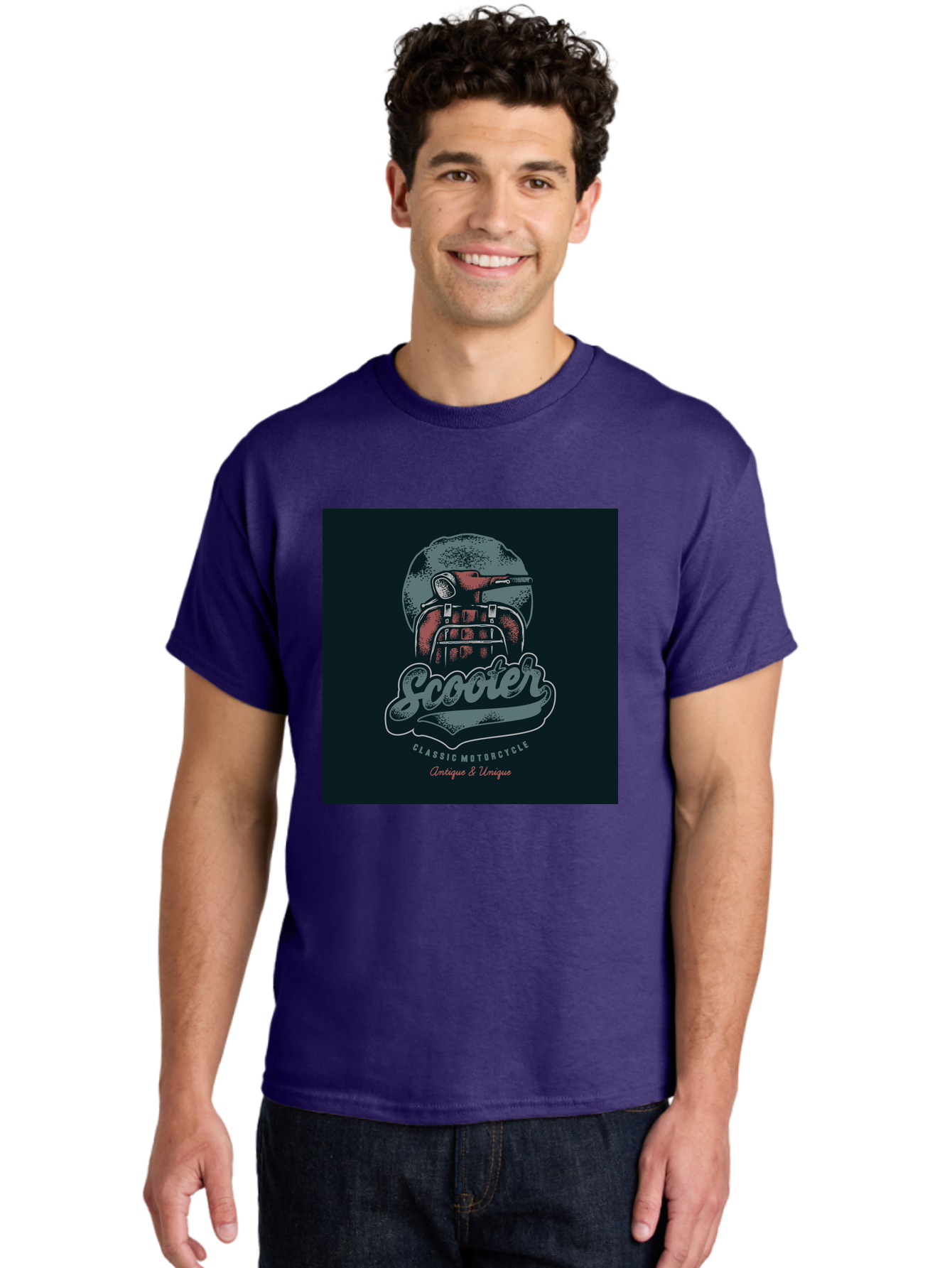 Scooter-Classic-Motorcycle Men'S Graphic Tee, 100% Cotton, Comfortable Casual Summer Wear, Machine Washable, Vintage Motorcycle Helmet, Classic Scooter Design, Antique Bike, Unique Motorcycle Art, Retro Scooter Style, Nostalgic Ride, Aab479 10