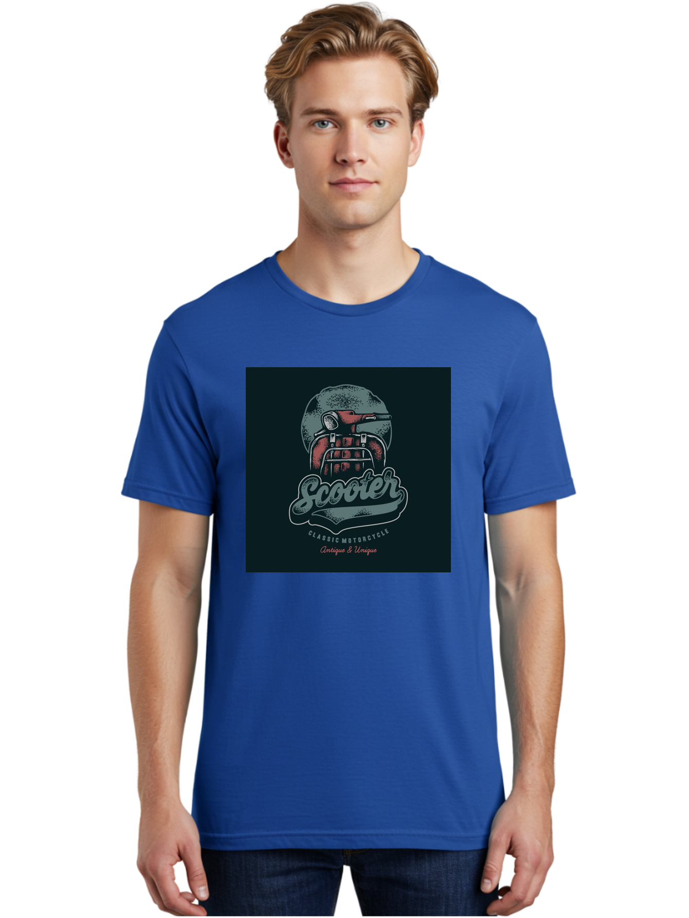 Scooter-Classic-Motorcycle Men'S Graphic Tee, 100% Cotton, Comfortable Casual Summer Wear, Machine Washable, Vintage Motorcycle Helmet, Classic Scooter Design, Antique Bike, Unique Motorcycle Art, Retro Scooter Style, Nostalgic Ride, Aab479 4