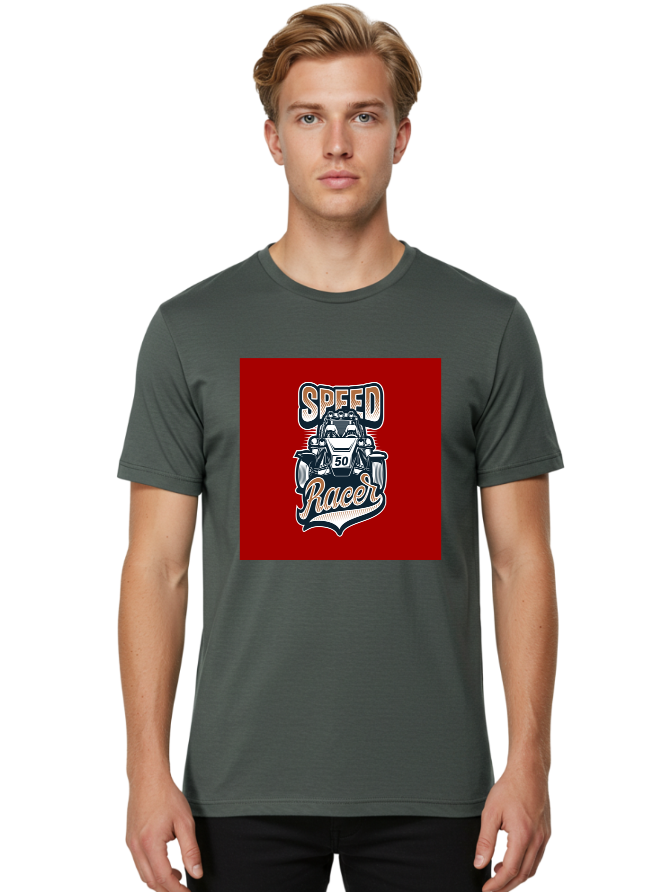 Speed-Racer Men'S Graphic Tee, 100% Cotton, Comfortable Casual Summer Wear, Machine Washable, Vintage Style Racing Car, Dune Buggy Illustration, Speed Racer Graphic, Retro Racing Art, Off-Road Vehicle, Motorsport Logo, Racing Number 50, Aab482 10