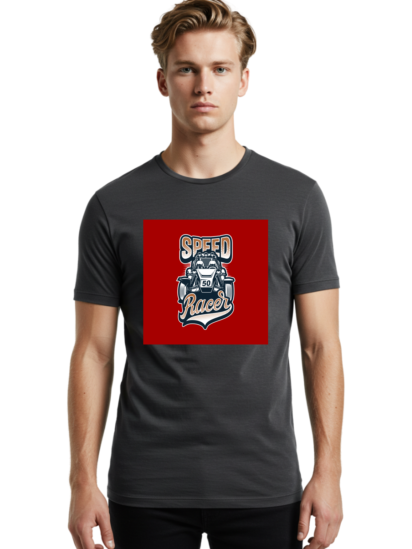 Speed-Racer Men'S Graphic Tee, 100% Cotton, Comfortable Casual Summer Wear, Machine Washable, Vintage Style Racing Car, Dune Buggy Illustration, Speed Racer Graphic, Retro Racing Art, Off-Road Vehicle, Motorsport Logo, Racing Number 50, Aab482 30