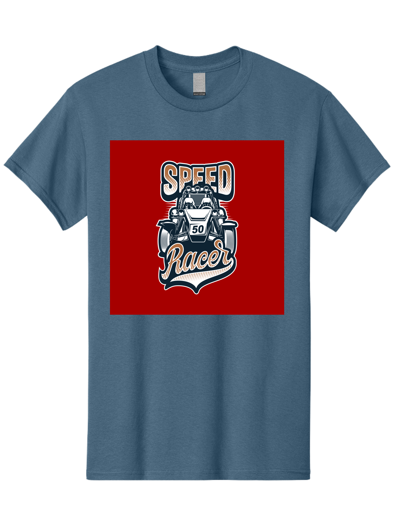 Speed-Racer Men'S Graphic Tee, 100% Cotton, Comfortable Casual Summer Wear, Machine Washable, Vintage Style Racing Car, Dune Buggy Illustration, Speed Racer Graphic, Retro Racing Art, Off-Road Vehicle, Motorsport Logo, Racing Number 50, Aab482 23