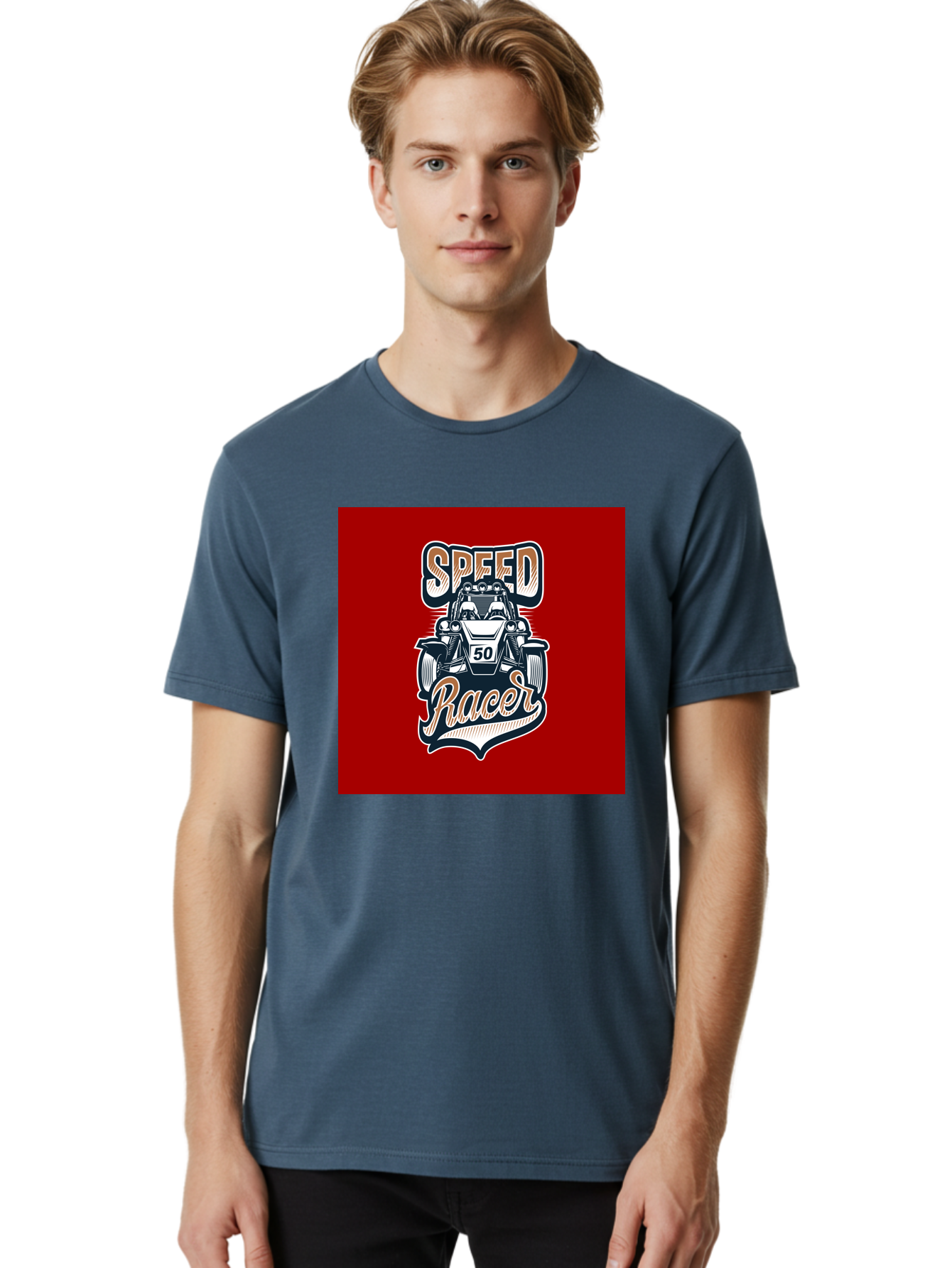 Speed-Racer Men'S Graphic Tee, 100% Cotton, Comfortable Casual Summer Wear, Machine Washable, Vintage Style Racing Car, Dune Buggy Illustration, Speed Racer Graphic, Retro Racing Art, Off-Road Vehicle, Motorsport Logo, Racing Number 50, Aab482 24