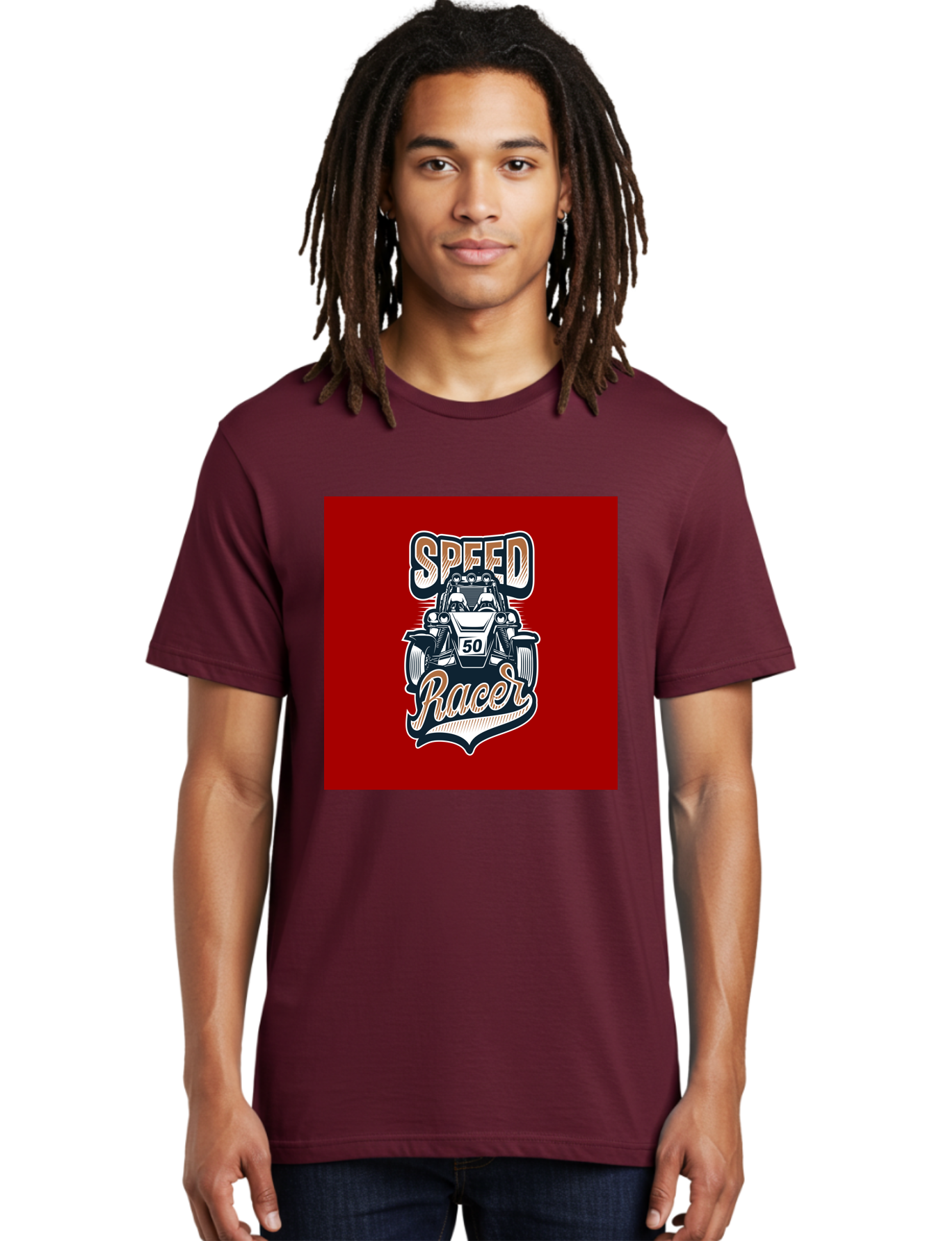 Speed-Racer Men'S Graphic Tee, 100% Cotton, Comfortable Casual Summer Wear, Machine Washable, Vintage Style Racing Car, Dune Buggy Illustration, Speed Racer Graphic, Retro Racing Art, Off-Road Vehicle, Motorsport Logo, Racing Number 50, Aab482 26
