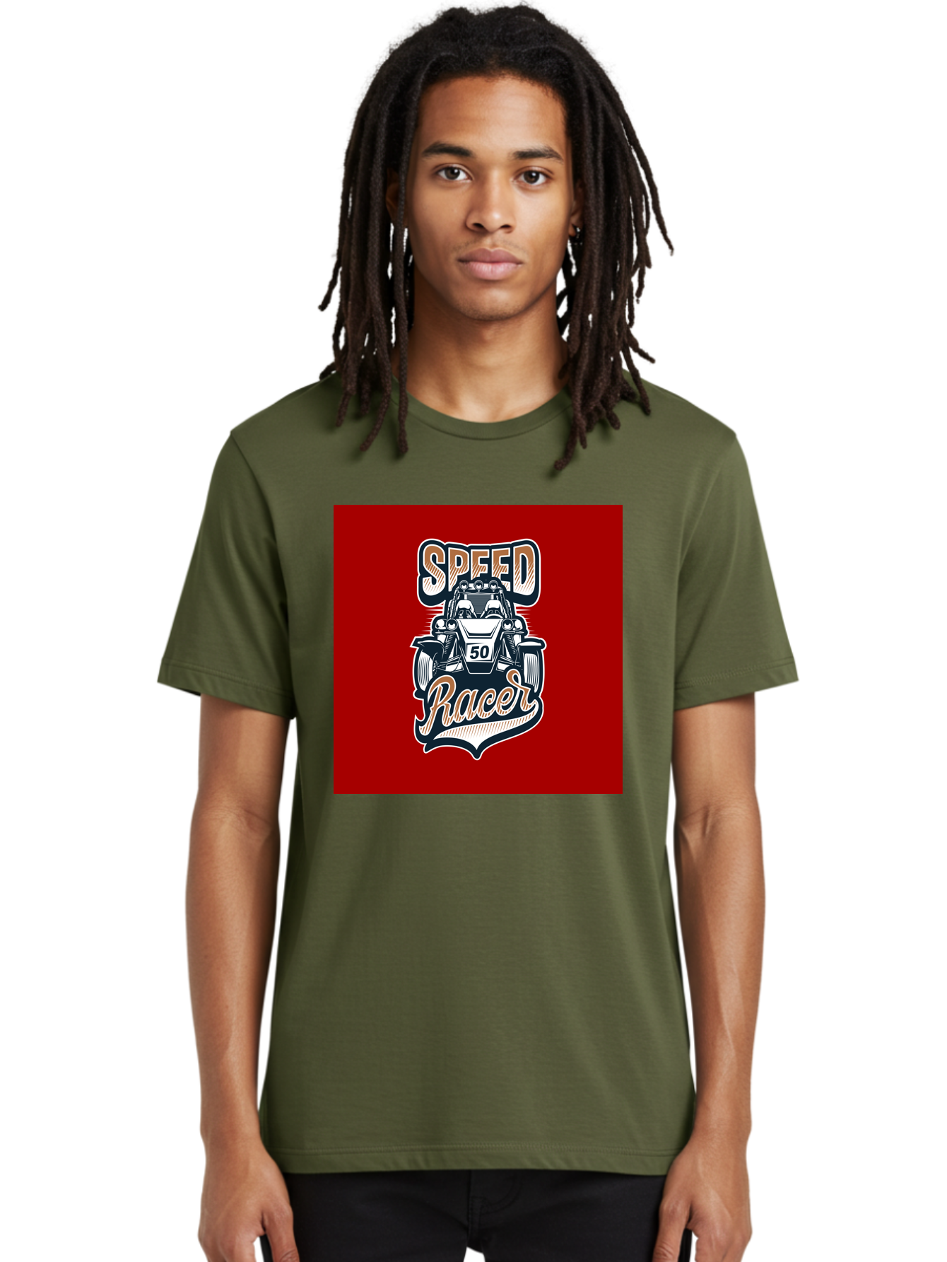 Speed-Racer Men'S Graphic Tee, 100% Cotton, Comfortable Casual Summer Wear, Machine Washable, Vintage Style Racing Car, Dune Buggy Illustration, Speed Racer Graphic, Retro Racing Art, Off-Road Vehicle, Motorsport Logo, Racing Number 50, Aab482 18