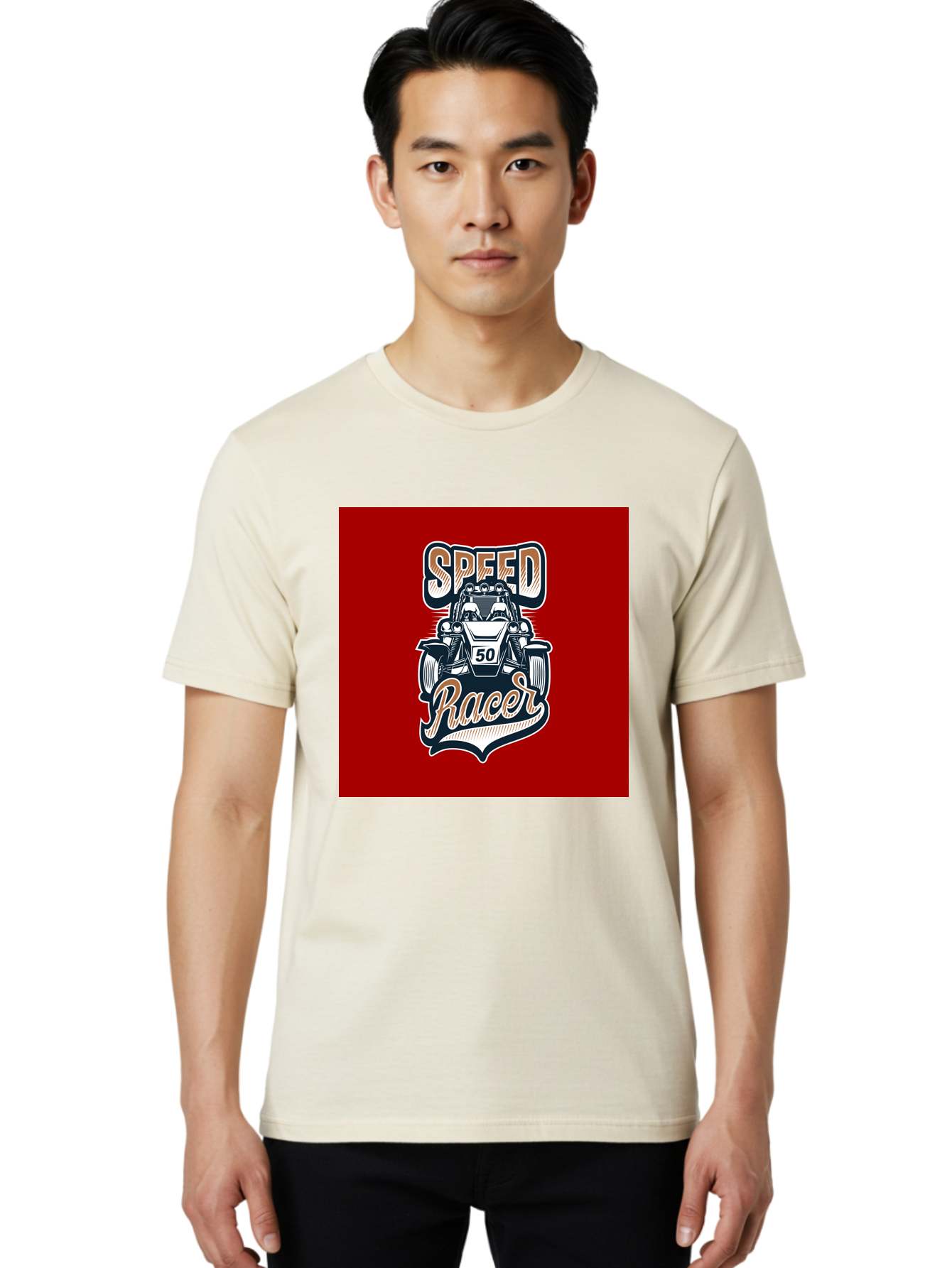Speed-Racer Men'S Graphic Tee, 100% Cotton, Comfortable Casual Summer Wear, Machine Washable, Vintage Style Racing Car, Dune Buggy Illustration, Speed Racer Graphic, Retro Racing Art, Off-Road Vehicle, Motorsport Logo, Racing Number 50, Aab482 4
