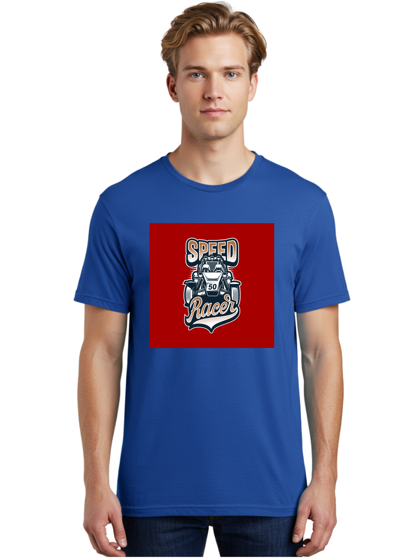 Speed-Racer Men'S Graphic Tee, 100% Cotton, Comfortable Casual Summer Wear, Machine Washable, Vintage Style Racing Car, Dune Buggy Illustration, Speed Racer Graphic, Retro Racing Art, Off-Road Vehicle, Motorsport Logo, Racing Number 50, Aab482 22