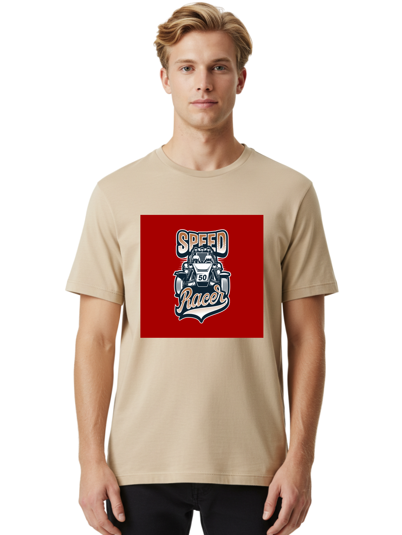 Speed-Racer Men'S Graphic Tee, 100% Cotton, Comfortable Casual Summer Wear, Machine Washable, Vintage Style Racing Car, Dune Buggy Illustration, Speed Racer Graphic, Retro Racing Art, Off-Road Vehicle, Motorsport Logo, Racing Number 50, Aab482 20