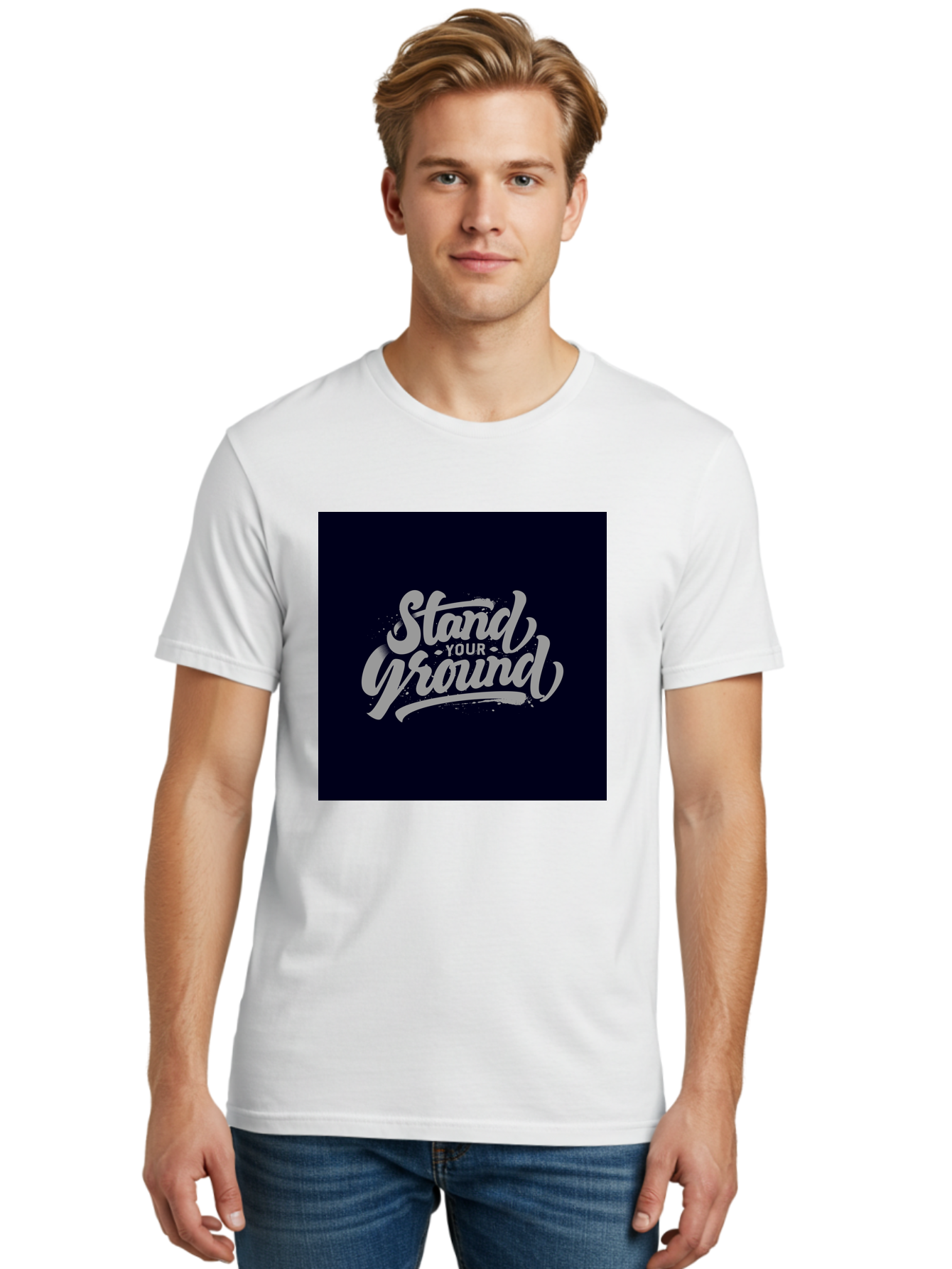 Stand-Your-Ground Men'S Graphic Tee, 100% Cotton, Comfortable Casual Summer Wear, Machine Washable, Motivational Quote, Inspirational Phrase, Stand Your Ground, Bold Typography, Gray Text, Dark Background, Empowerment, Confidence, Aab483 30