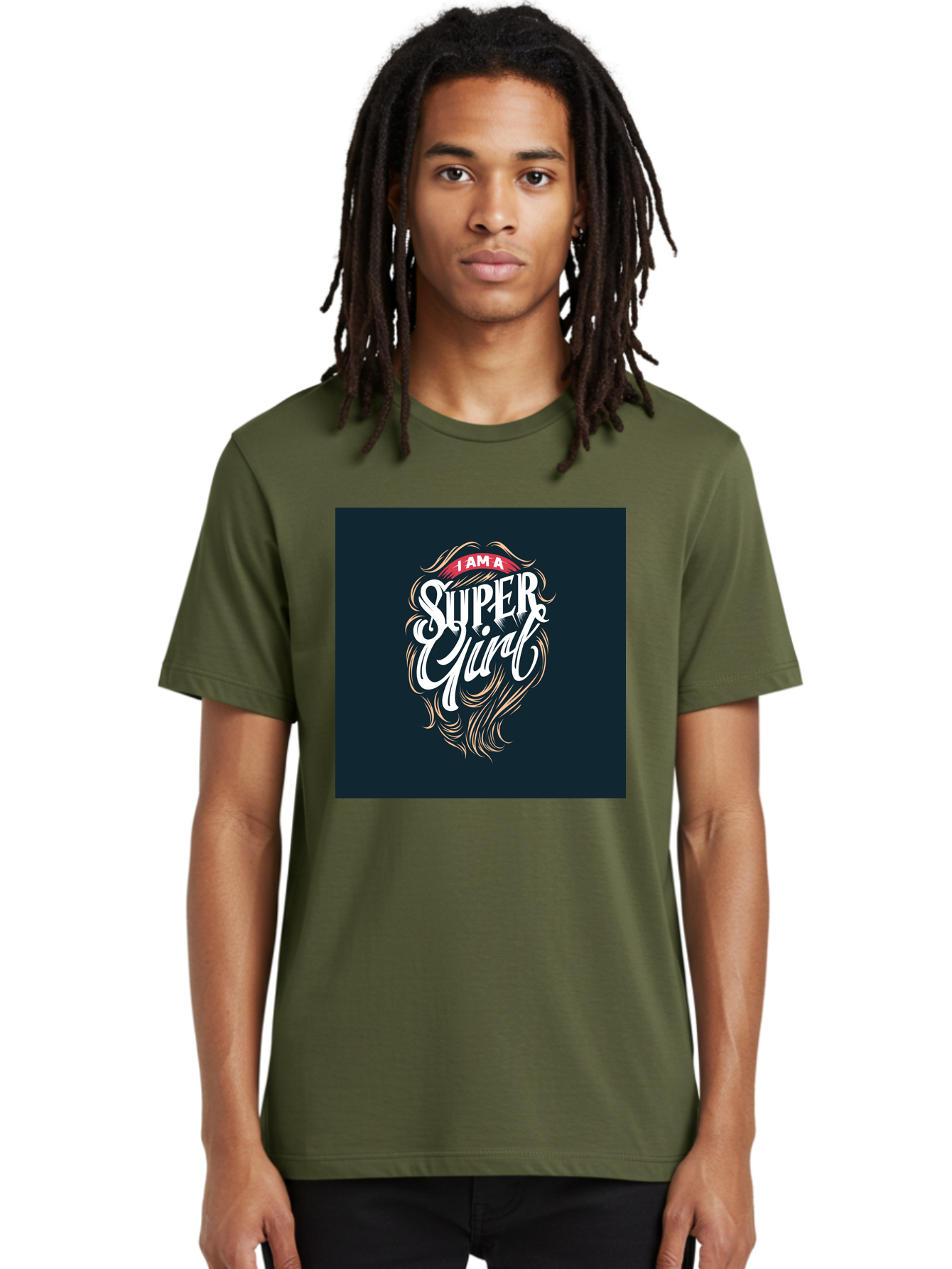 Super-Girl Men'S Graphic Tee, 100% Cotton, Comfortable Casual Summer Wear, Machine Washable, Female Empowerment, Inspirational Quote, Girl Power, Motivational Phrase, Flowing Hair, Elegant Script, Confident Attitude, Strong Women, Aab485 16