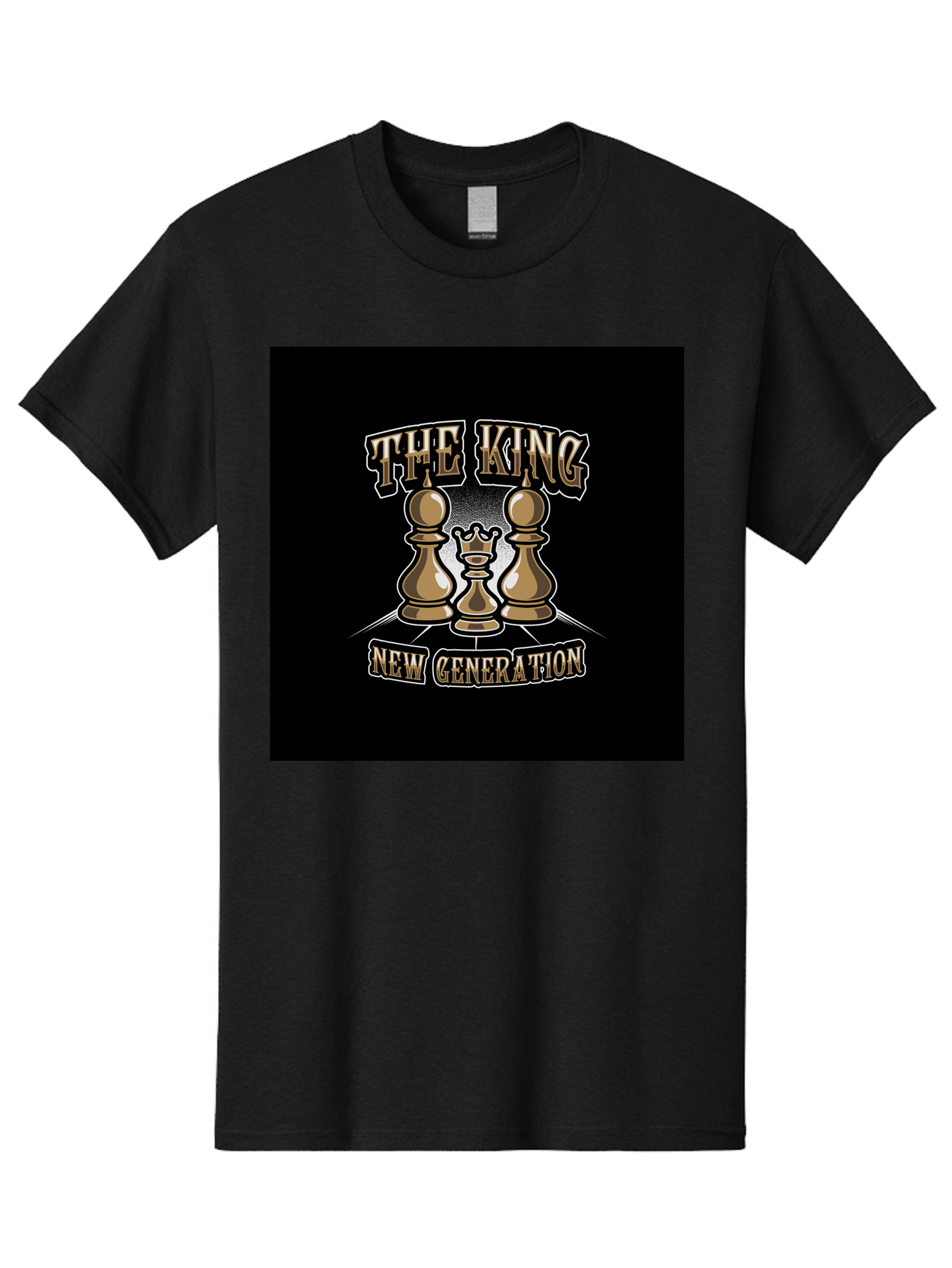 The-King-New-Generation Men'S Graphic Tee, 100% Cotton, Comfortable Casual Summer Wear, Machine Washable, Chess Pieces, The King, New Generation, Leadership, Strategy, Gold Pieces, Pawn, Queen, King, Black Background, Logo Design, Branding, Aab487 1