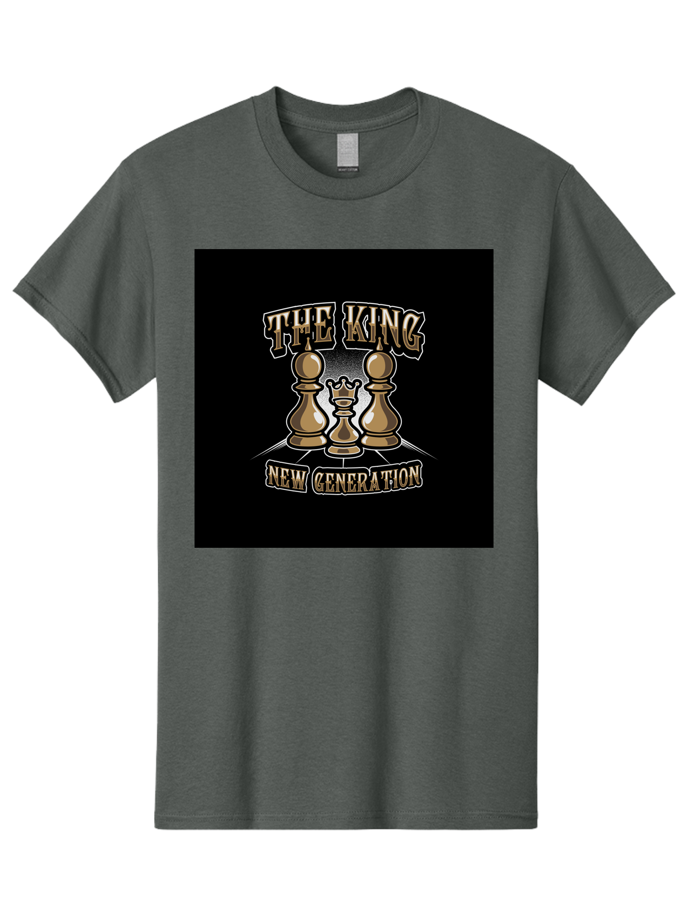 The-King-New-Generation Men'S Graphic Tee, 100% Cotton, Comfortable Casual Summer Wear, Machine Washable, Chess Pieces, The King, New Generation, Leadership, Strategy, Gold Pieces, Pawn, Queen, King, Black Background, Logo Design, Branding, Aab487 3