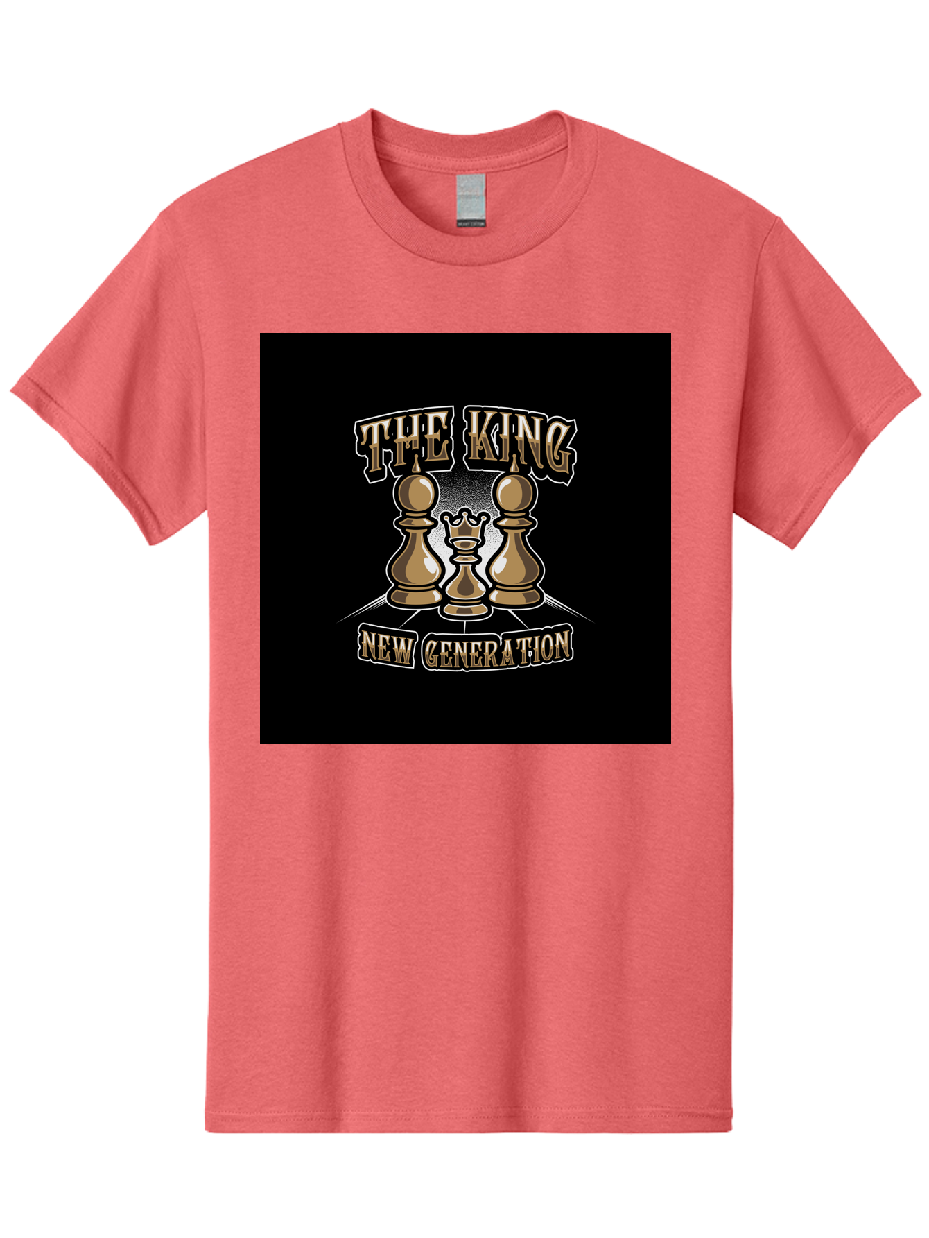 The-King-New-Generation Men'S Graphic Tee, 100% Cotton, Comfortable Casual Summer Wear, Machine Washable, Chess Pieces, The King, New Generation, Leadership, Strategy, Gold Pieces, Pawn, Queen, King, Black Background, Logo Design, Branding, Aab487 5