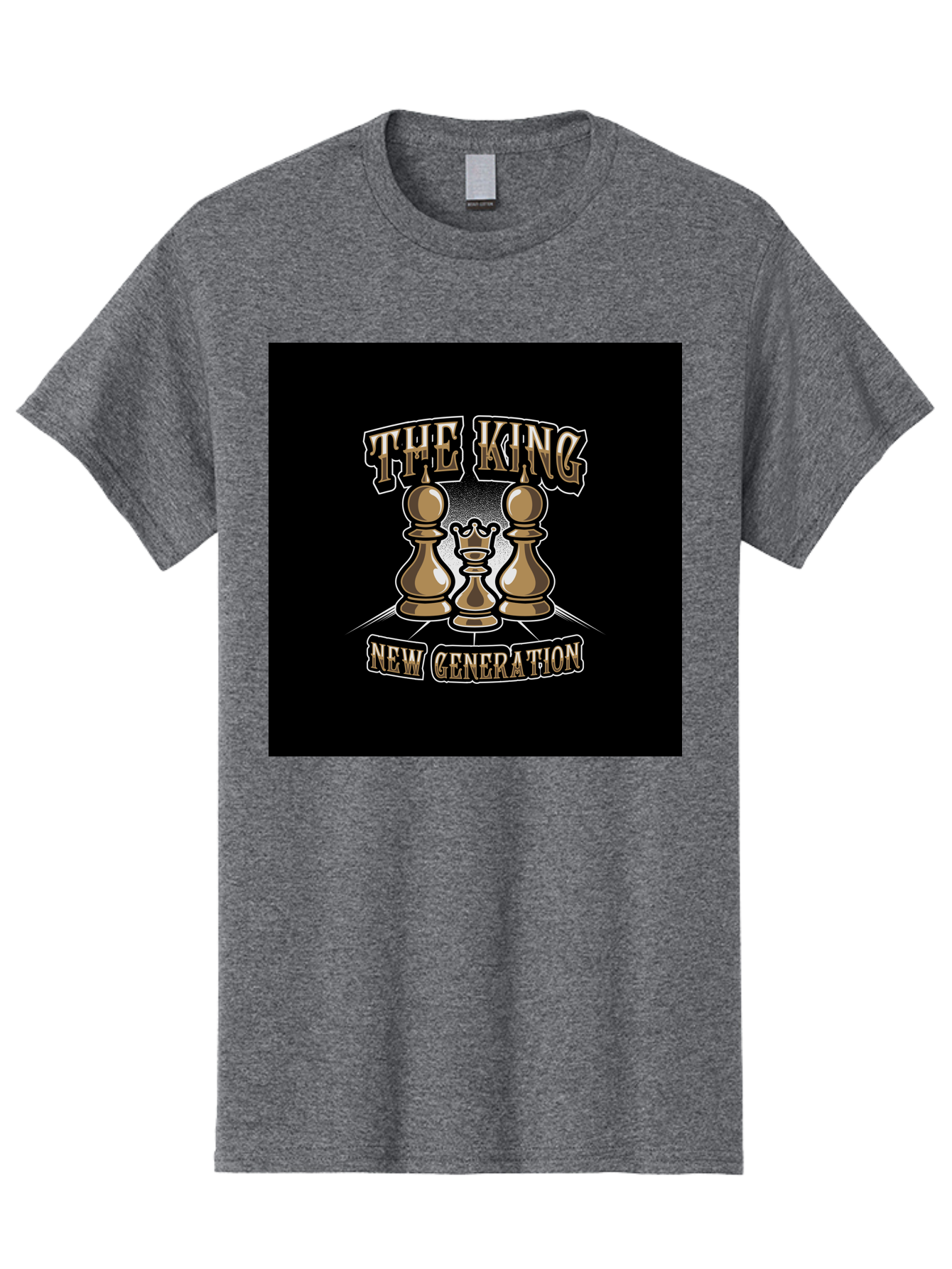 The-King-New-Generation Men'S Graphic Tee, 100% Cotton, Comfortable Casual Summer Wear, Machine Washable, Chess Pieces, The King, New Generation, Leadership, Strategy, Gold Pieces, Pawn, Queen, King, Black Background, Logo Design, Branding, Aab487 9