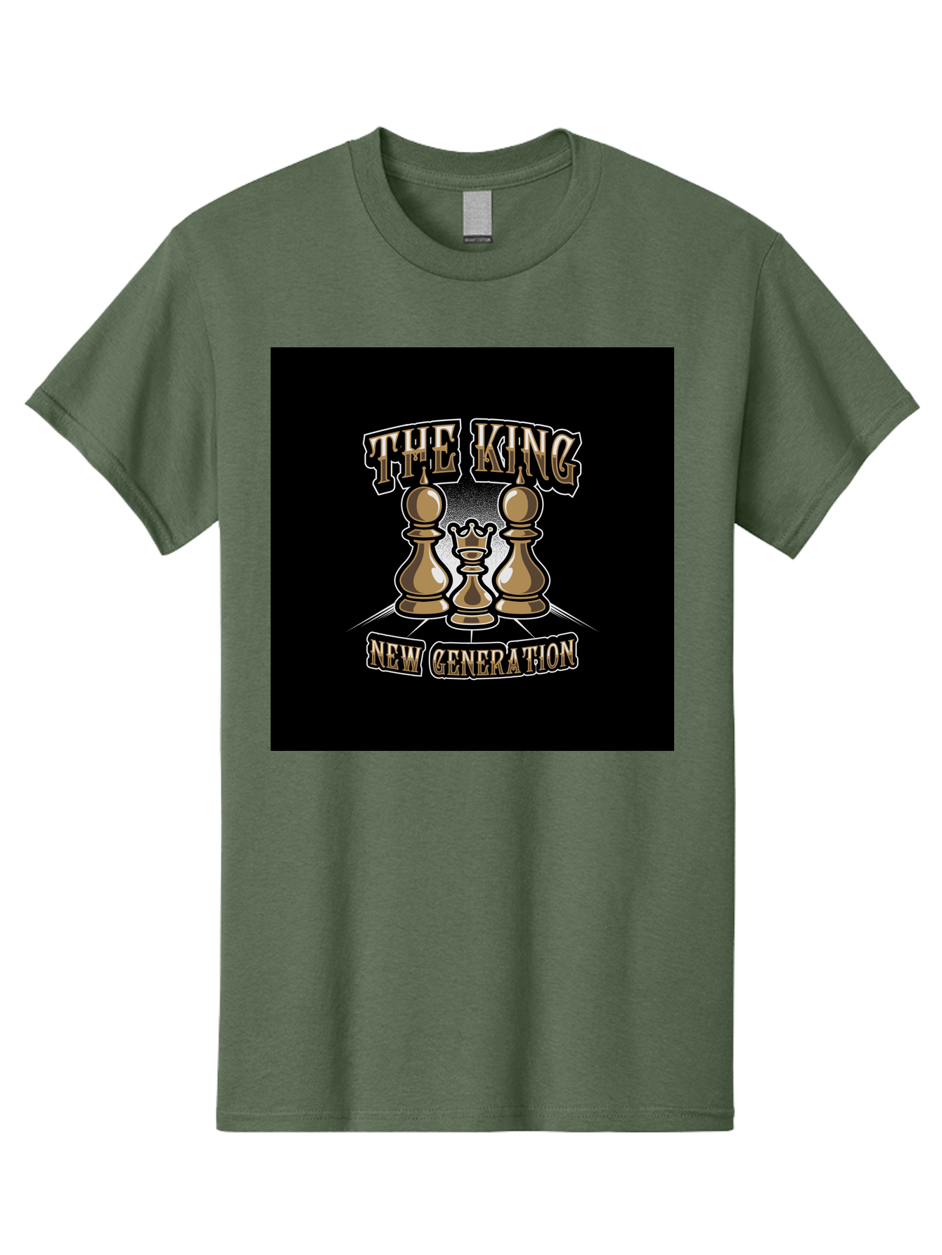 The-King-New-Generation Men'S Graphic Tee, 100% Cotton, Comfortable Casual Summer Wear, Machine Washable, Chess Pieces, The King, New Generation, Leadership, Strategy, Gold Pieces, Pawn, Queen, King, Black Background, Logo Design, Branding, Aab487 15