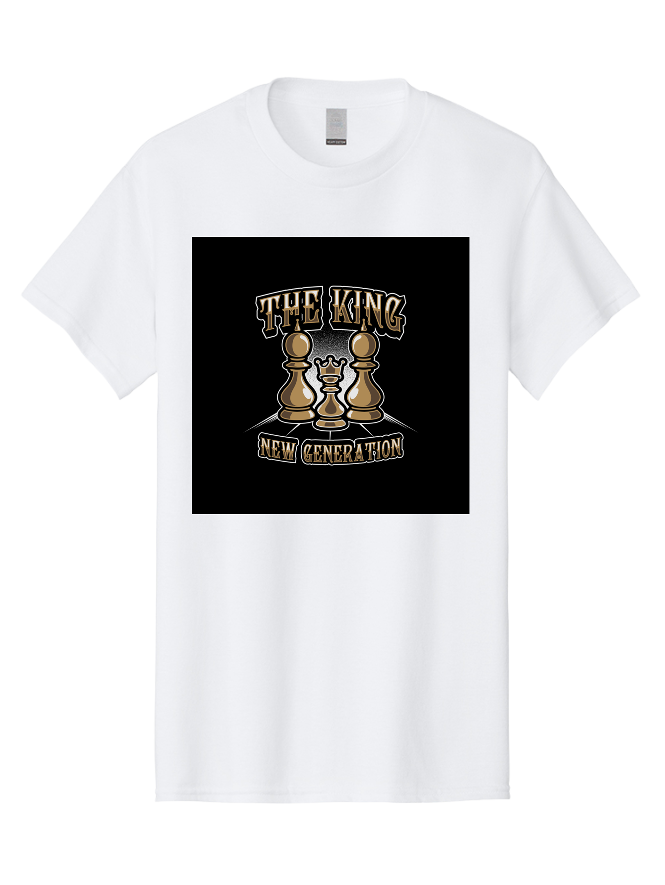 The-King-New-Generation Men'S Graphic Tee, 100% Cotton, Comfortable Casual Summer Wear, Machine Washable, Chess Pieces, The King, New Generation, Leadership, Strategy, Gold Pieces, Pawn, Queen, King, Black Background, Logo Design, Branding, Aab487 29