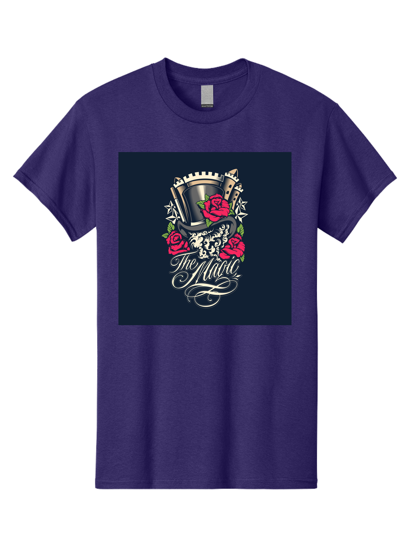The-Magic Men'S Graphic Tee, 100% Cotton, Comfortable Casual Summer Wear, Machine Washable, Top Hat, Castle, Roses, Stars, Elegant Script, Fantasy Theme, Mystical Atmosphere, Luxury Design, Mysterious, Ornate Aab488 21