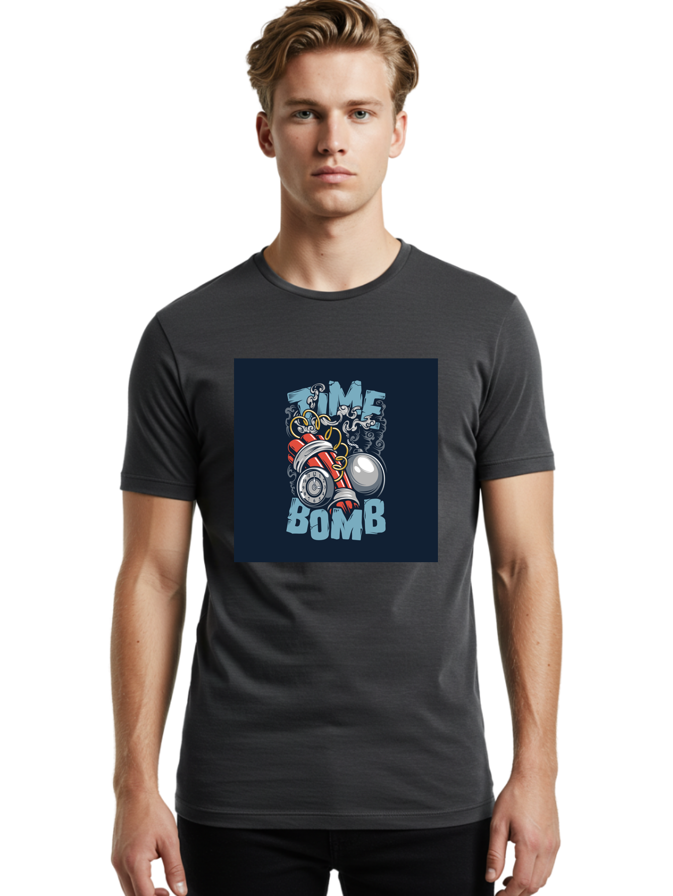 Time-Bomb Men'S Graphic Tee, 100% Cotton, Comfortable Casual Summer Wear, Machine Washable, Time Bomb Illustration, Cartoon Style, Dynamite Sticks, Clock Timer, Danger Alert, Bomb Threat, Countdown To Explosion, Cartoon Graphics, Comic Art Aab489 8
