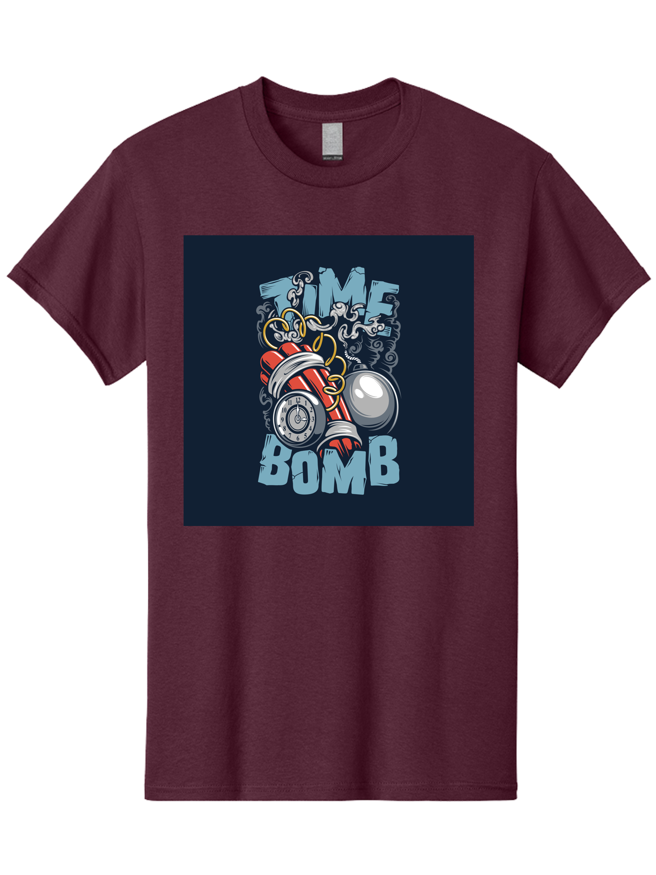 Time-Bomb Men'S Graphic Tee, 100% Cotton, Comfortable Casual Summer Wear, Machine Washable, Time Bomb Illustration, Cartoon Style, Dynamite Sticks, Clock Timer, Danger Alert, Bomb Threat, Countdown To Explosion, Cartoon Graphics, Comic Art Aab489 13