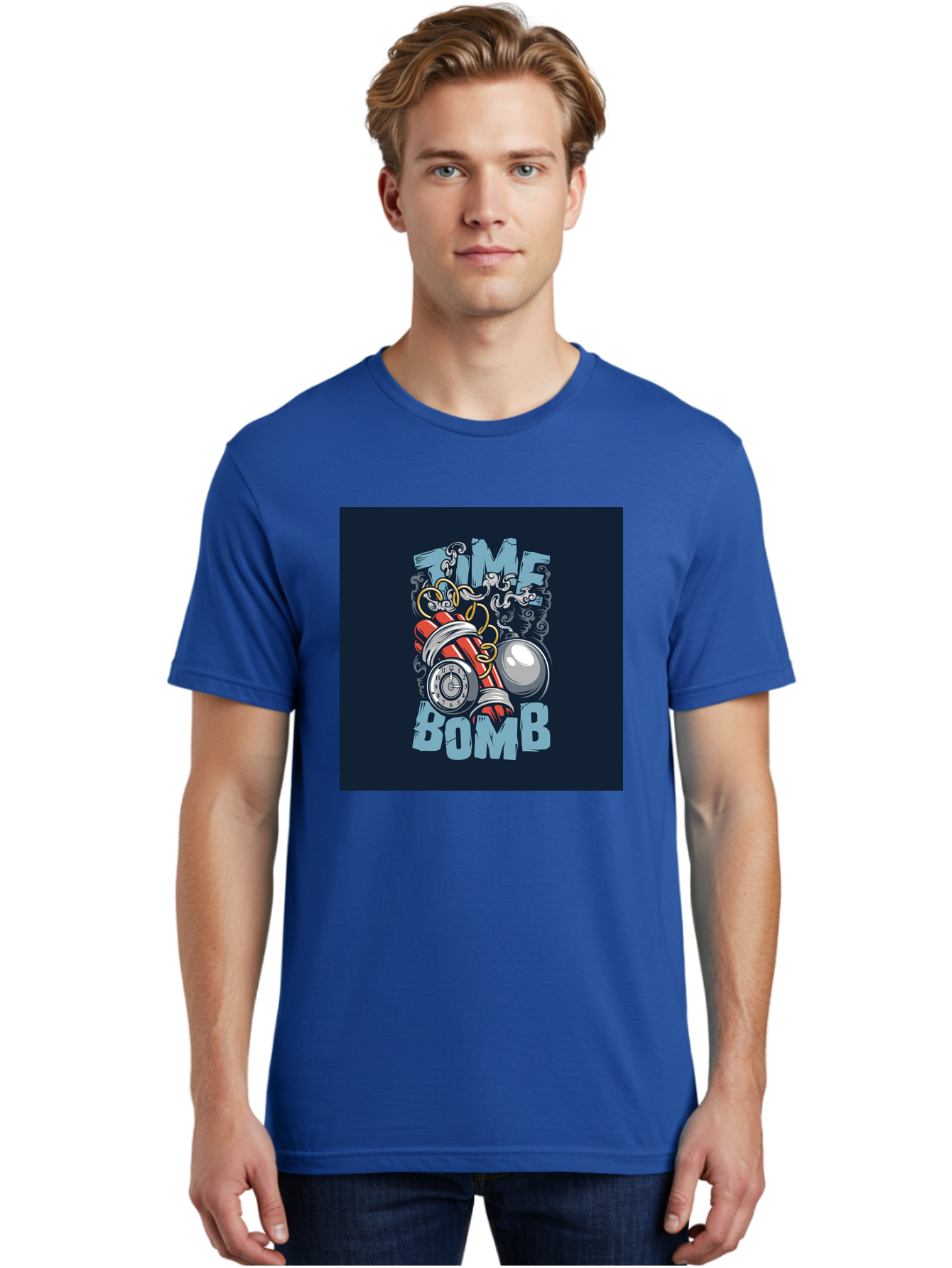 Time-Bomb Men'S Graphic Tee, 100% Cotton, Comfortable Casual Summer Wear, Machine Washable, Time Bomb Illustration, Cartoon Style, Dynamite Sticks, Clock Timer, Danger Alert, Bomb Threat, Countdown To Explosion, Cartoon Graphics, Comic Art Aab489 26