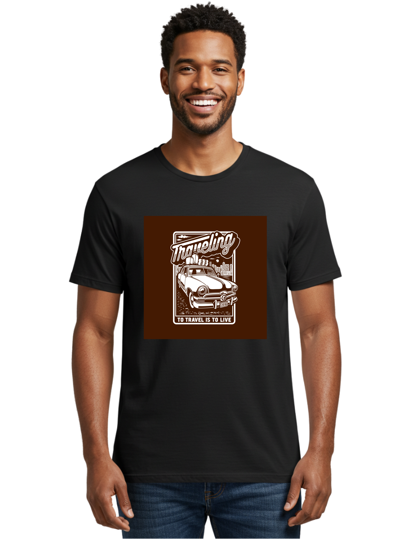 Traveling Men'S Graphic Tee, 100% Cotton, Comfortable Casual Summer Wear, Machine Washable, Vintage Car, Travel, Adventure, Classic Automobile, Cityscape, Road Trip, Exploration, Wanderlust, Traveling, To Travel Is To Live Aab490 2