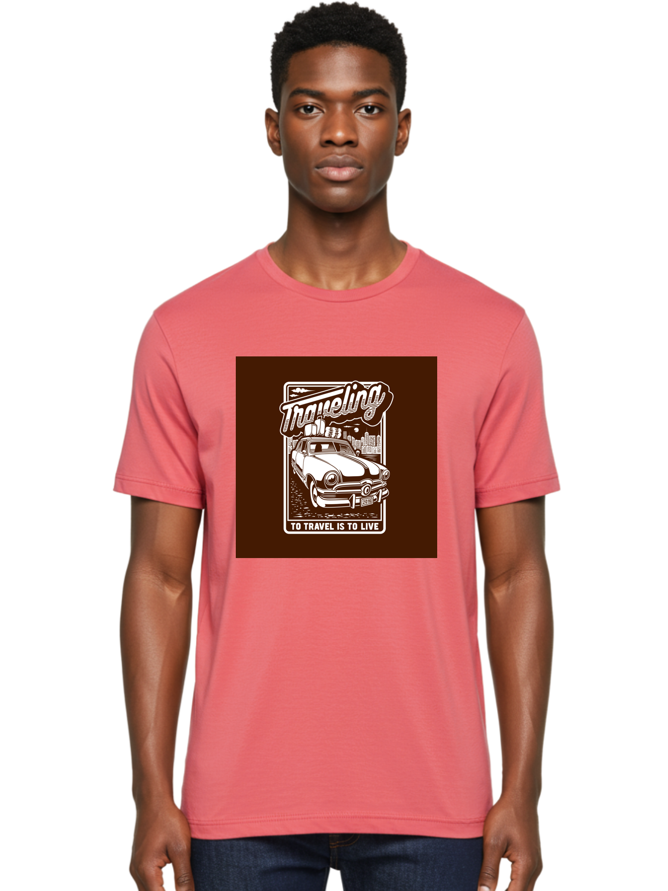 Traveling Men'S Graphic Tee, 100% Cotton, Comfortable Casual Summer Wear, Machine Washable, Vintage Car, Travel, Adventure, Classic Automobile, Cityscape, Road Trip, Exploration, Wanderlust, Traveling, To Travel Is To Live Aab490 22