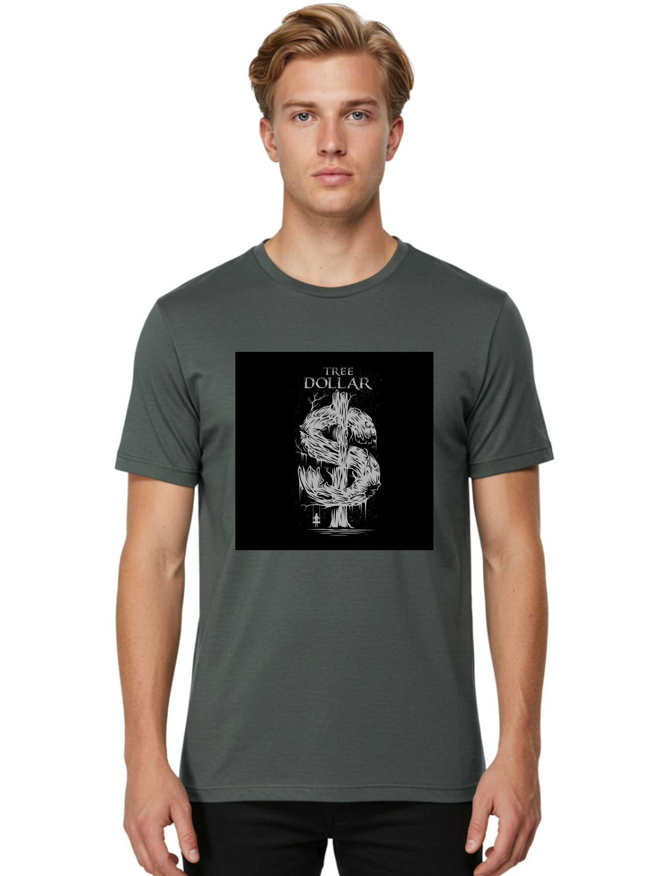 Tree-Dollar Men'S Graphic Tee, 100% Cotton, Comfortable Casual Summer Wear, Machine Washable, Dollar Sign Made Of Tree Branches, Wooden Currency Symbol, Environmental Finance, Eco-Friendly Money, Twisted Tree Trunk, Drip Art, Aab491 4