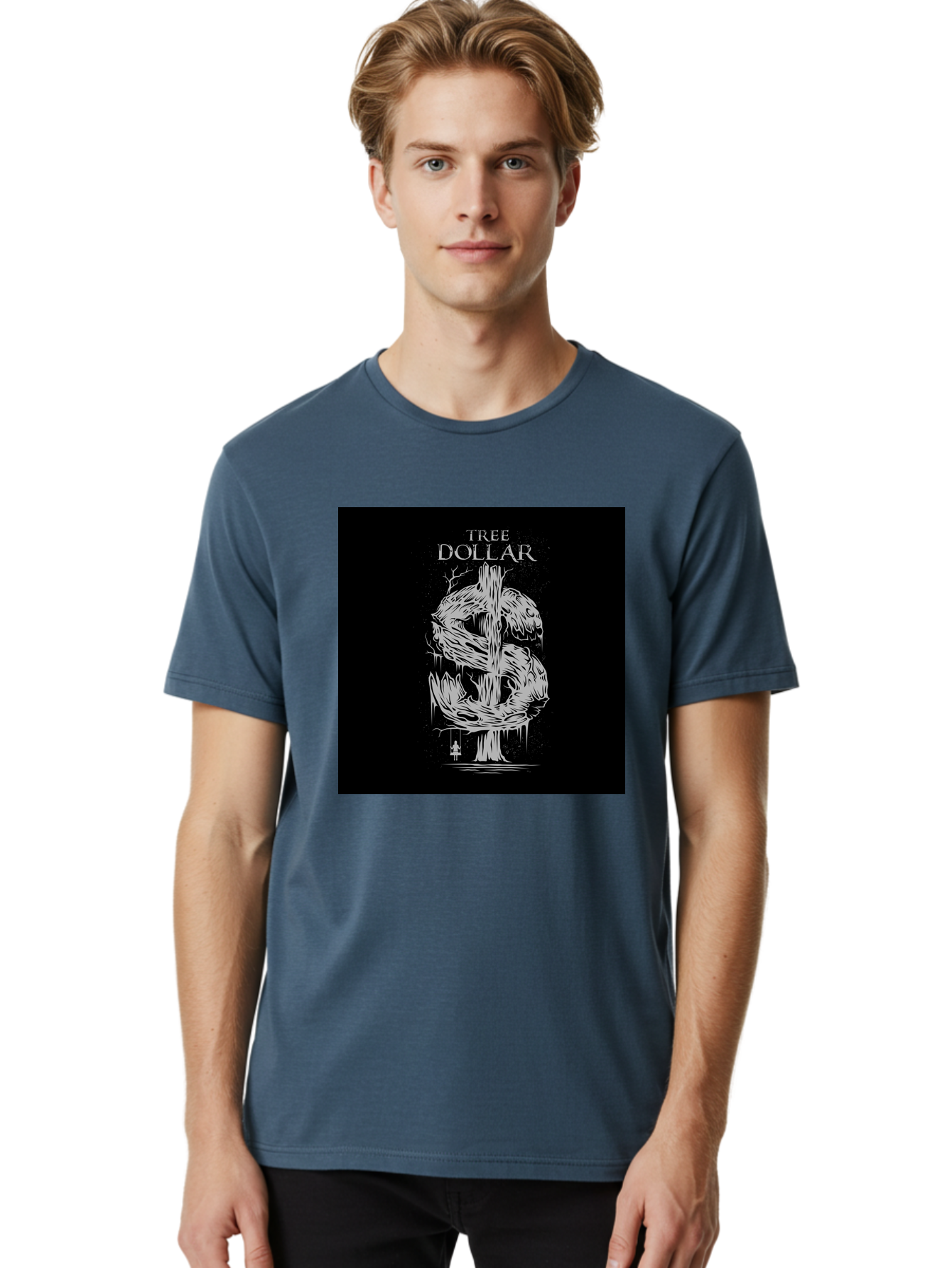 Tree-Dollar Men'S Graphic Tee, 100% Cotton, Comfortable Casual Summer Wear, Machine Washable, Dollar Sign Made Of Tree Branches, Wooden Currency Symbol, Environmental Finance, Eco-Friendly Money, Twisted Tree Trunk, Drip Art, Aab491 12