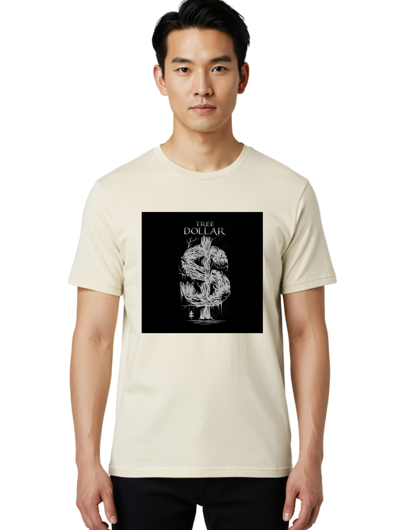 Tree-Dollar Men'S Graphic Tee, 100% Cotton, Comfortable Casual Summer Wear, Machine Washable, Dollar Sign Made Of Tree Branches, Wooden Currency Symbol, Environmental Finance, Eco-Friendly Money, Twisted Tree Trunk, Drip Art, Aab491 18