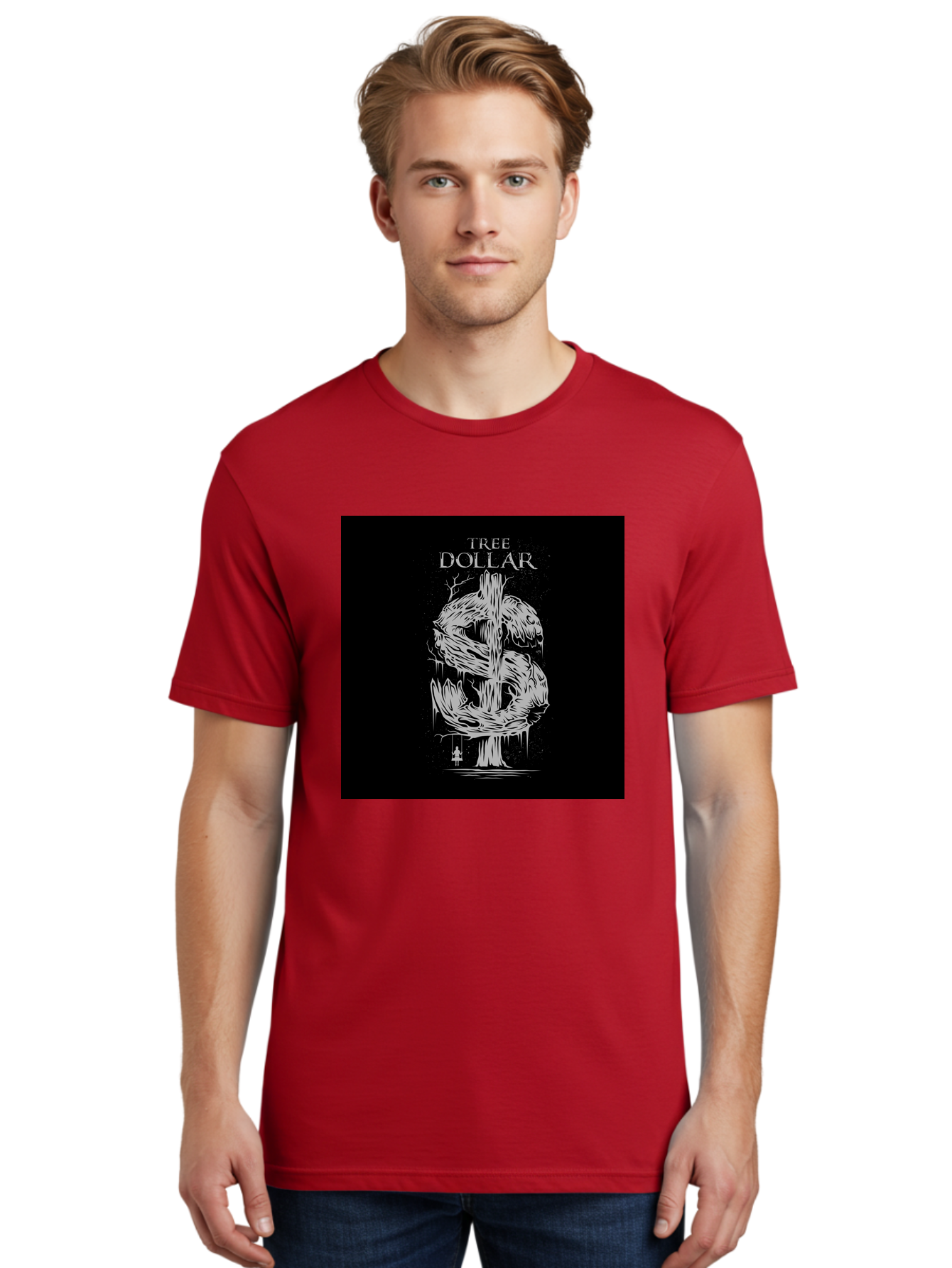 Tree-Dollar Men'S Graphic Tee, 100% Cotton, Comfortable Casual Summer Wear, Machine Washable, Dollar Sign Made Of Tree Branches, Wooden Currency Symbol, Environmental Finance, Eco-Friendly Money, Twisted Tree Trunk, Drip Art, Aab491 24