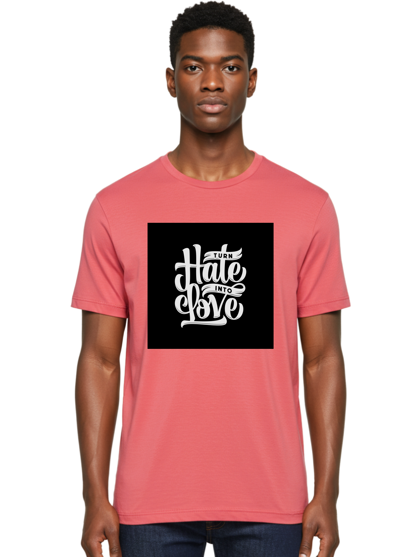 Turn-Hate-Into-Love Men'S Graphic Tee, 100% Cotton, Comfortable Casual Summer Wear, Machine Washable, Inspirational Quotes, Motivational Sayings, Positive Affirmations, Kindness Messages, Peace Signs, Emotional Support, Uplifting Words, Aab492 18