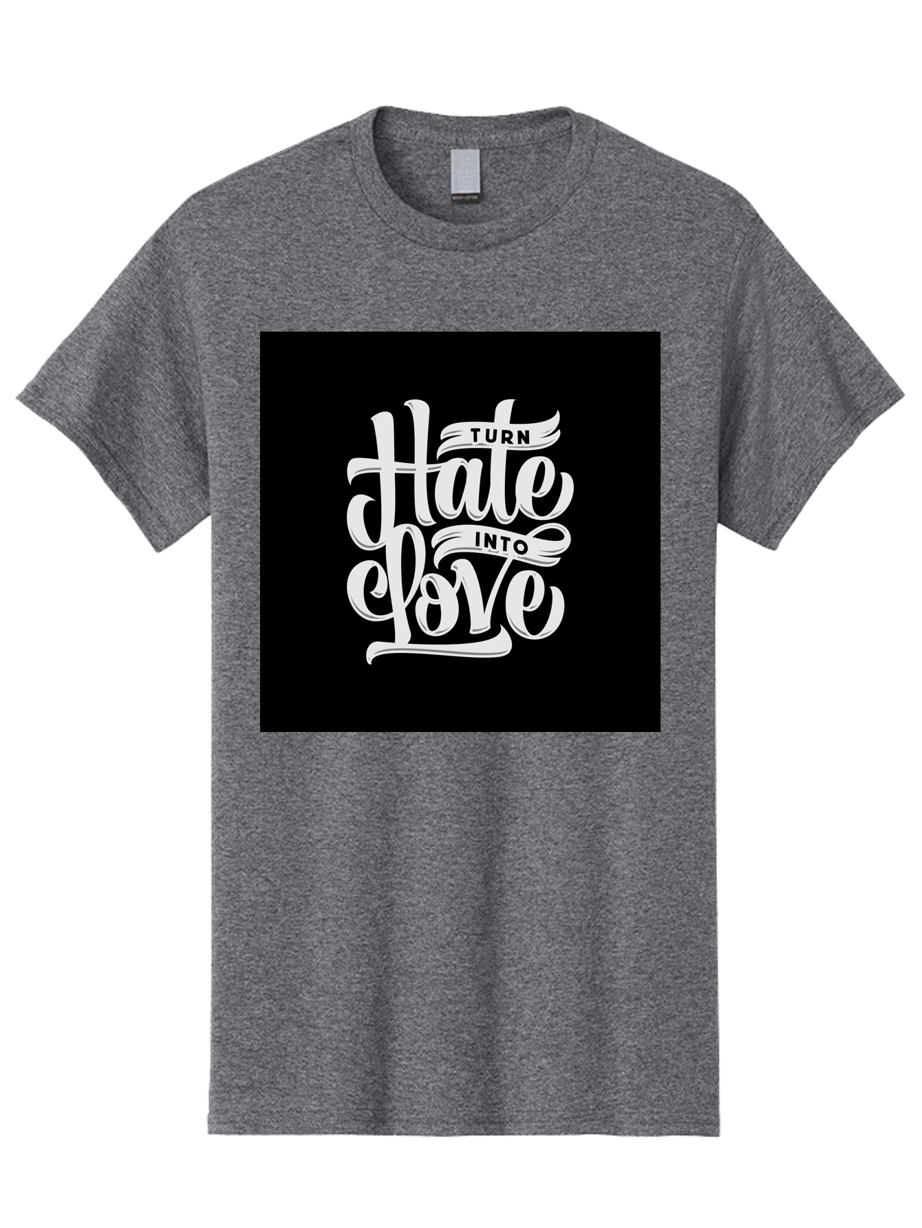 Turn-Hate-Into-Love Men'S Graphic Tee, 100% Cotton, Comfortable Casual Summer Wear, Machine Washable, Inspirational Quotes, Motivational Sayings, Positive Affirmations, Kindness Messages, Peace Signs, Emotional Support, Uplifting Words, Aab492 19