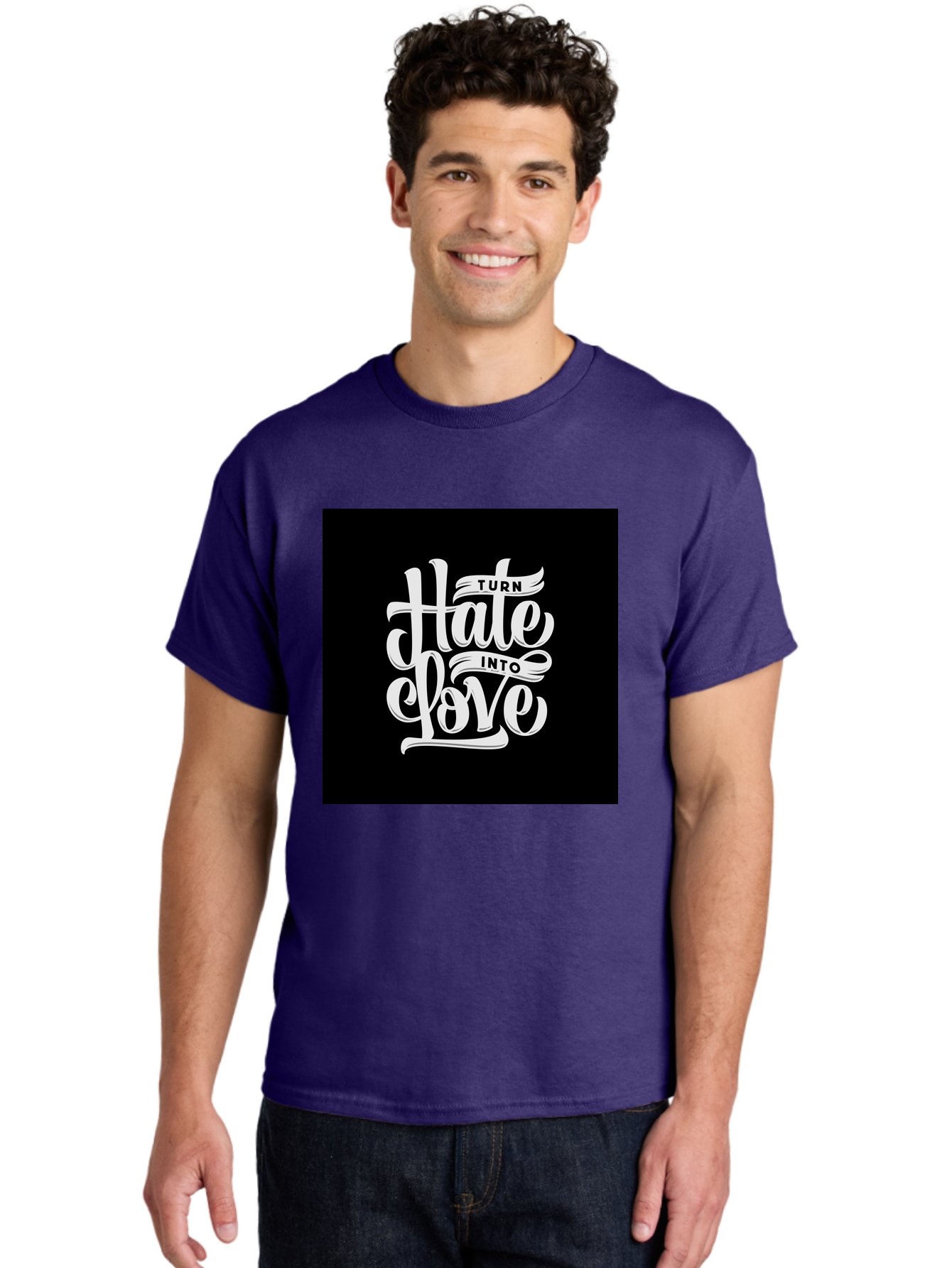 Turn-Hate-Into-Love Men'S Graphic Tee, 100% Cotton, Comfortable Casual Summer Wear, Machine Washable, Inspirational Quotes, Motivational Sayings, Positive Affirmations, Kindness Messages, Peace Signs, Emotional Support, Uplifting Words, Aab492 4