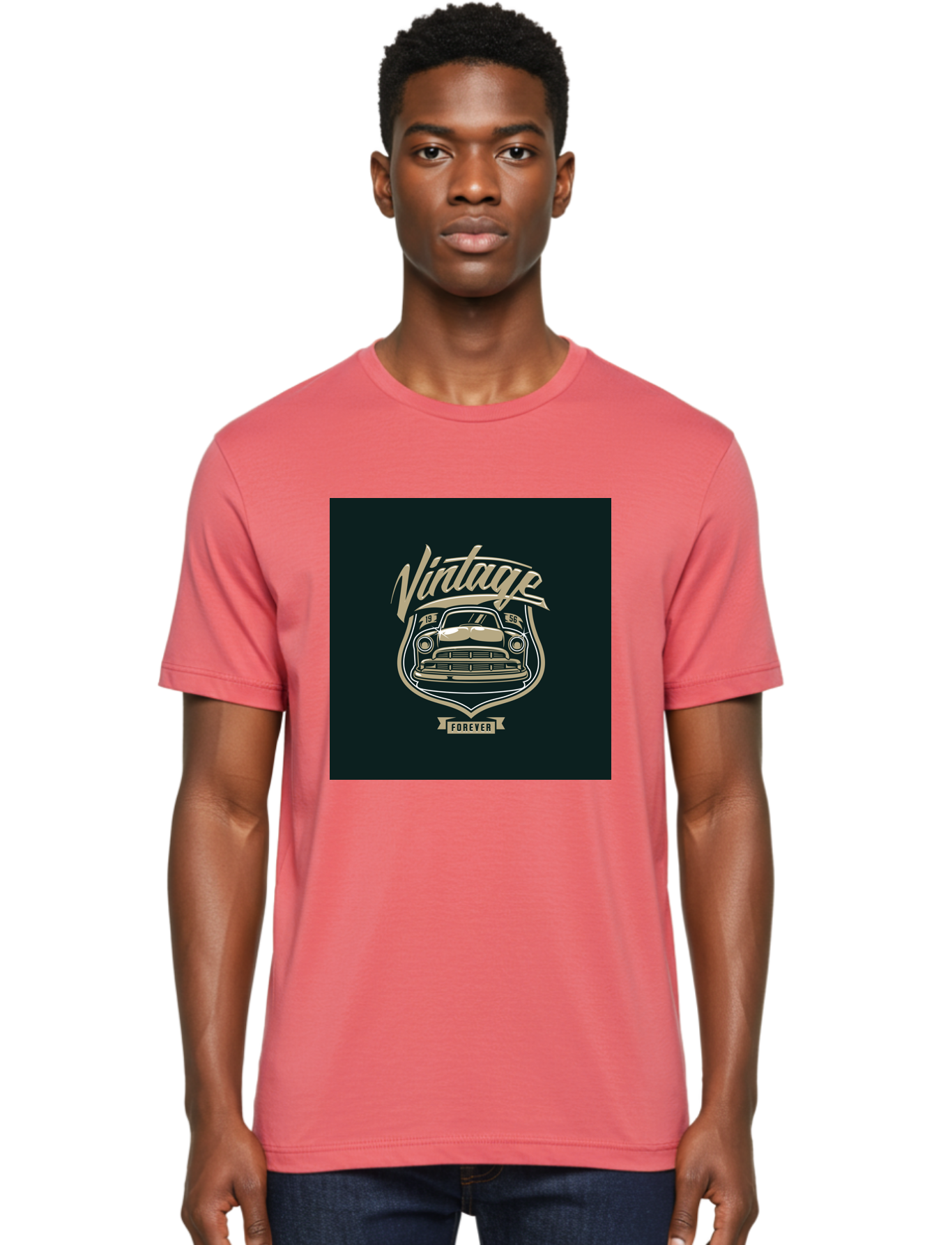Vintage-Forever Men'S Graphic Tee, 100% Cotton, Comfortable Casual Summer Wear, Machine Washable, Vintage Car, Classic Automobile, Retro Vehicle, 1956 Model, Nostalgic Design, Vintage Forever, Vintage Car Logo, Retro Car Emblem, Aab494 28