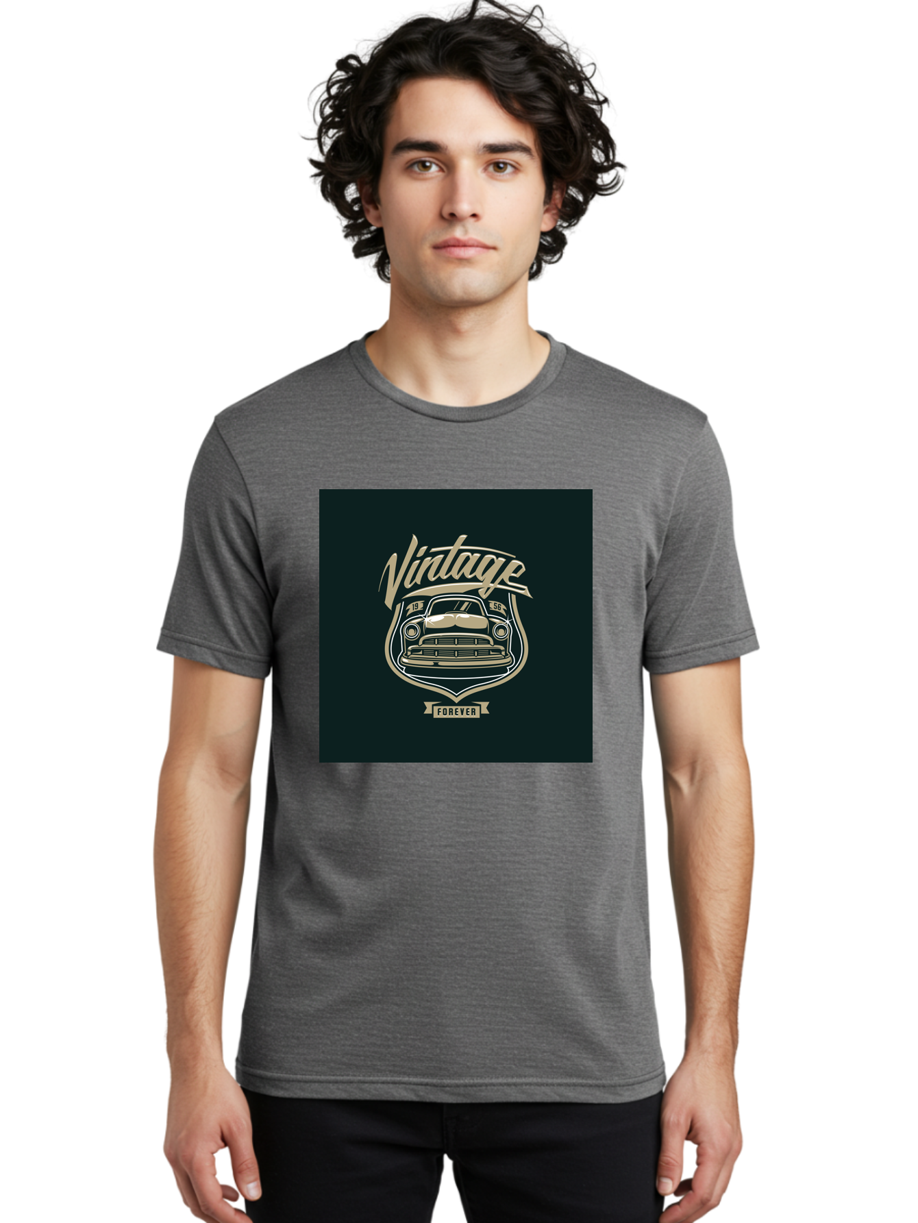 Vintage-Forever Men'S Graphic Tee, 100% Cotton, Comfortable Casual Summer Wear, Machine Washable, Vintage Car, Classic Automobile, Retro Vehicle, 1956 Model, Nostalgic Design, Vintage Forever, Vintage Car Logo, Retro Car Emblem, Aab494 8