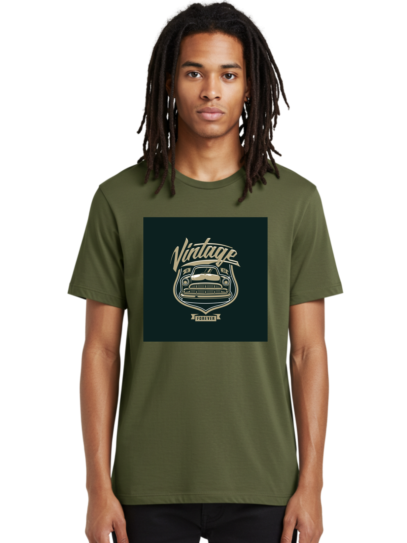 Vintage-Forever Men'S Graphic Tee, 100% Cotton, Comfortable Casual Summer Wear, Machine Washable, Vintage Car, Classic Automobile, Retro Vehicle, 1956 Model, Nostalgic Design, Vintage Forever, Vintage Car Logo, Retro Car Emblem, Aab494 2