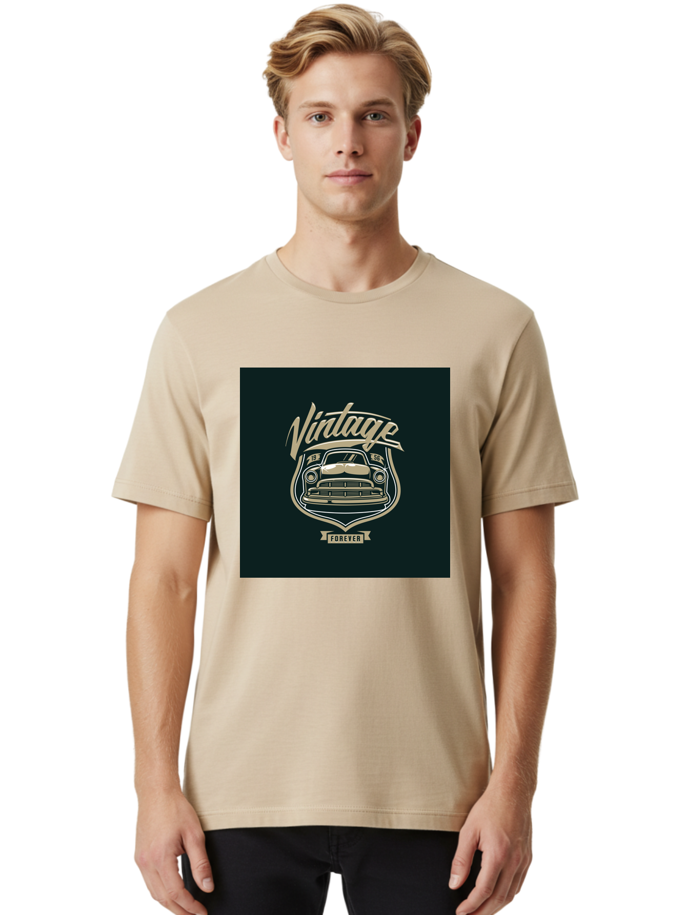 Vintage-Forever Men'S Graphic Tee, 100% Cotton, Comfortable Casual Summer Wear, Machine Washable, Vintage Car, Classic Automobile, Retro Vehicle, 1956 Model, Nostalgic Design, Vintage Forever, Vintage Car Logo, Retro Car Emblem, Aab494 6