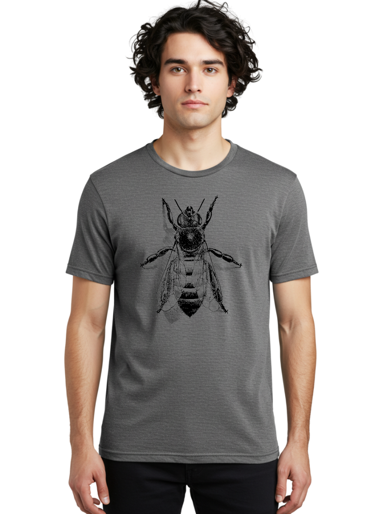 Bee-1 Men'S Graphic Tee, 100% Cotton, Comfortable Casual Summer Wear, Machine Washable, Honey Bee, Insect Anatomy, Detailed Illustration, Black And Green, Bee Species, Entomology Art, Wildlife Graphics, Nature Illustration, Detailed Drawing Aab498 10