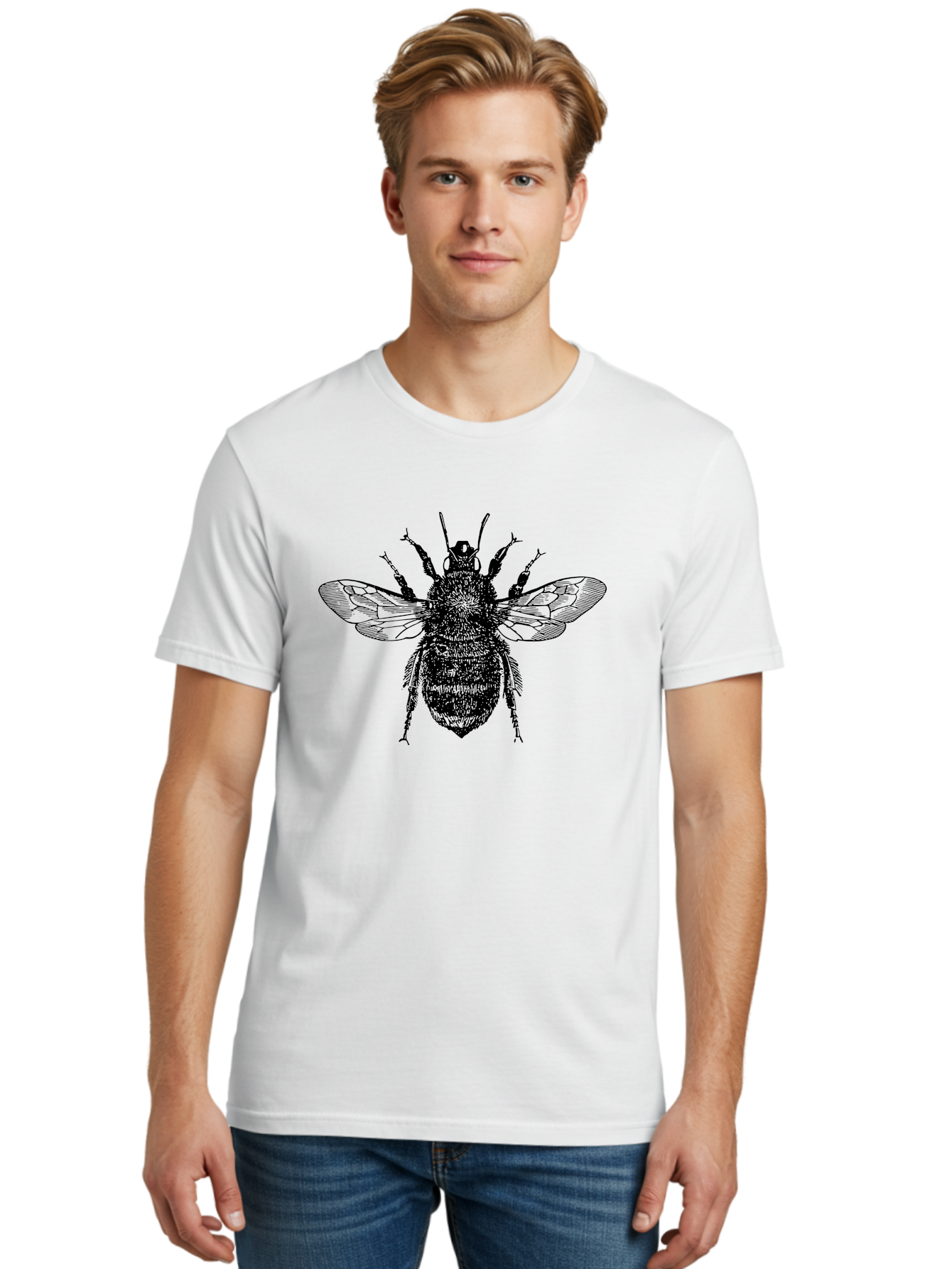 Bee-2 Men'S Graphic Tee, 100% Cotton, Comfortable Casual Summer Wear, Machine Washable, Black And Green Bee Illustration, Honey Bee, Insect Art, Detailed Drawing, Entomology, Wildlife Illustration Aab499 30